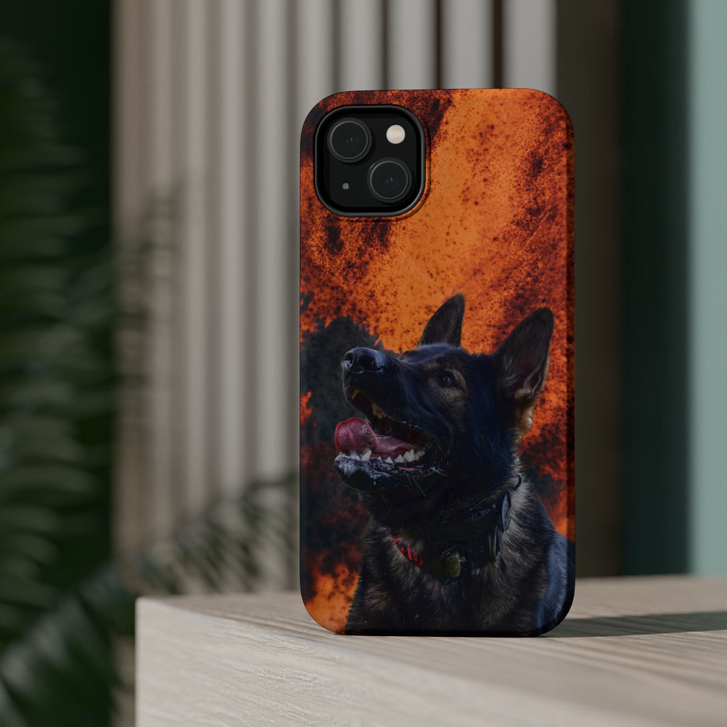 German Shepherd Phone Case — Flame Background Magnetic Impact-Resistant