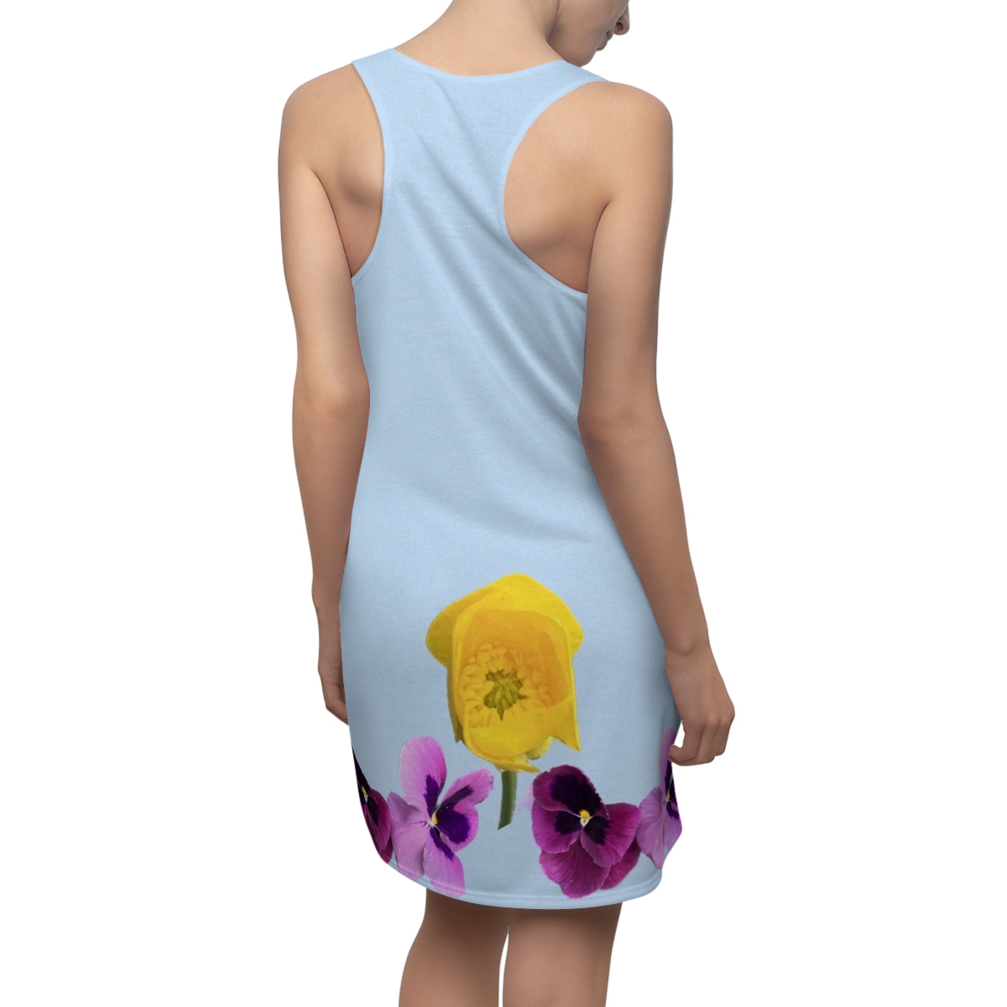 Floral Racerback Dress — Yellow Narcissus & Purple Pansy Print