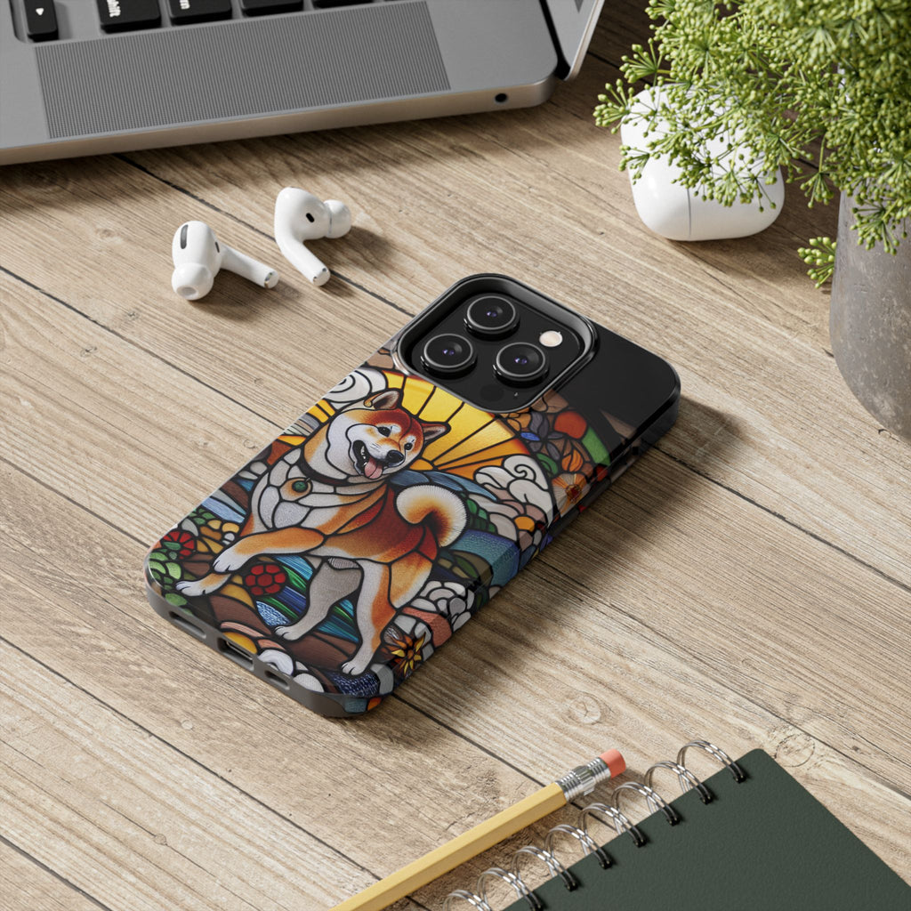 Shiba Inu Stained-Glass Tough Phone Case — Durable Protective Dog Art Cover