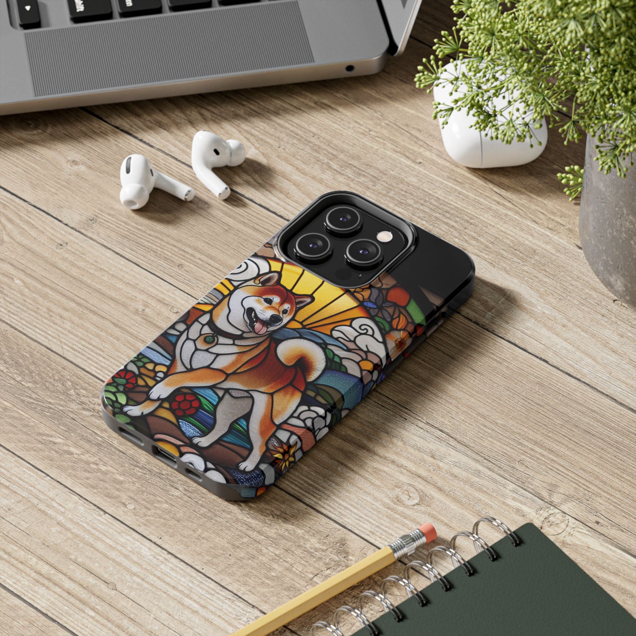Shiba Inu Stained-Glass Tough Phone Case — Durable Protective Dog Art Cover