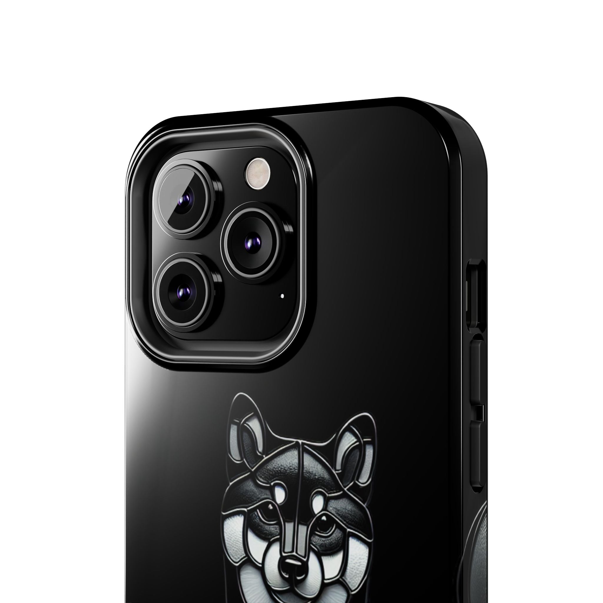 Wolf Silhouette Tough Phone Case — Black Geometric Wolf Protective Cover