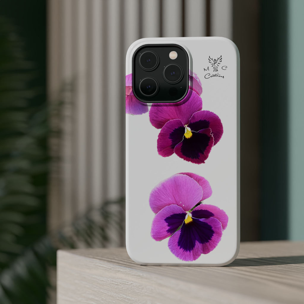 Pansy Blossom Magnetic Phone Case — Impact‑Resistant Floral iPhone Cover
