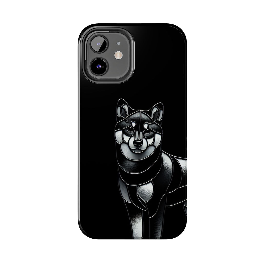 Wolf Silhouette Tough Phone Case — Black Geometric Wolf Protective Cover