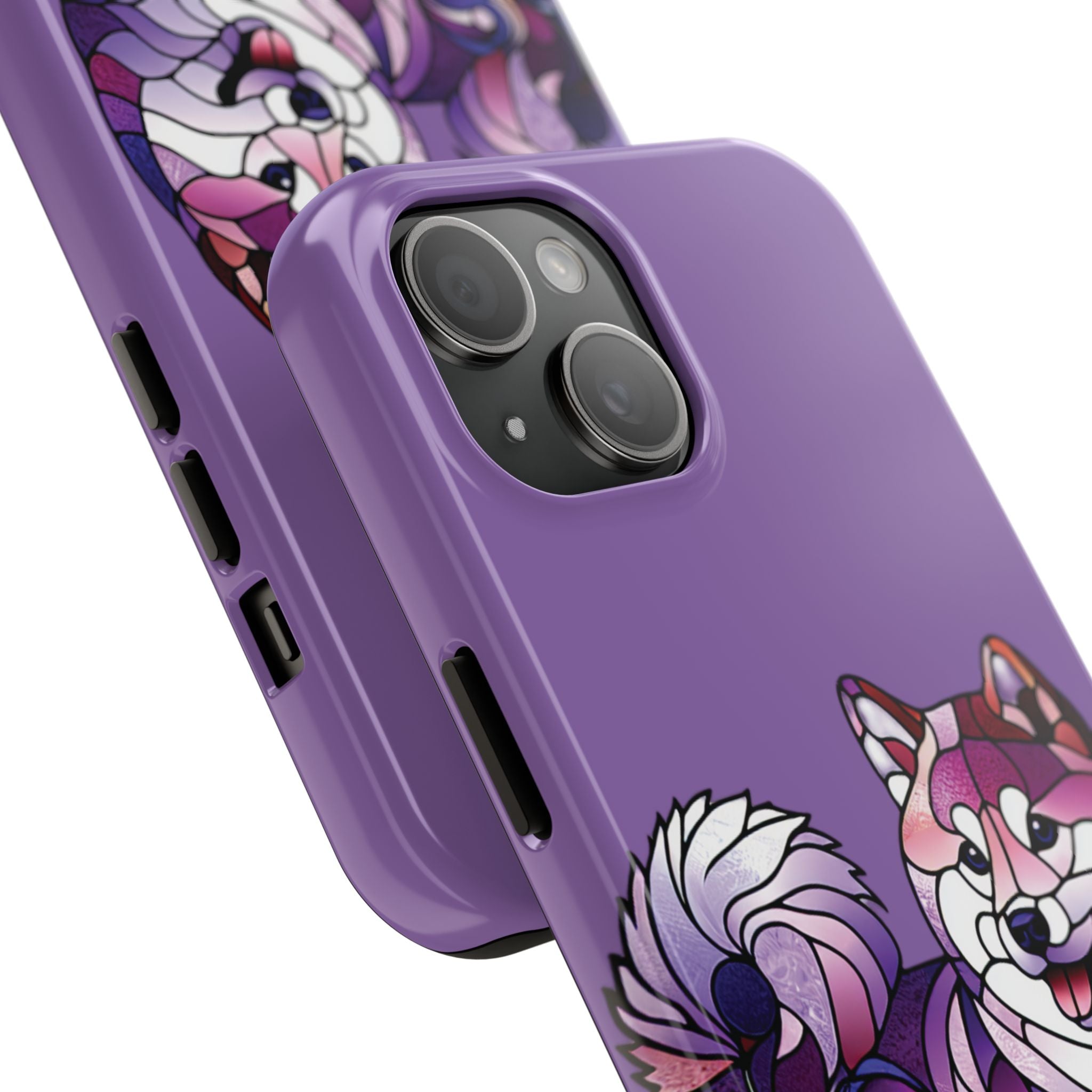 Purple Stained-Glass Shiba Inu Tough Phone Case — Protective Artistic Phone Cover