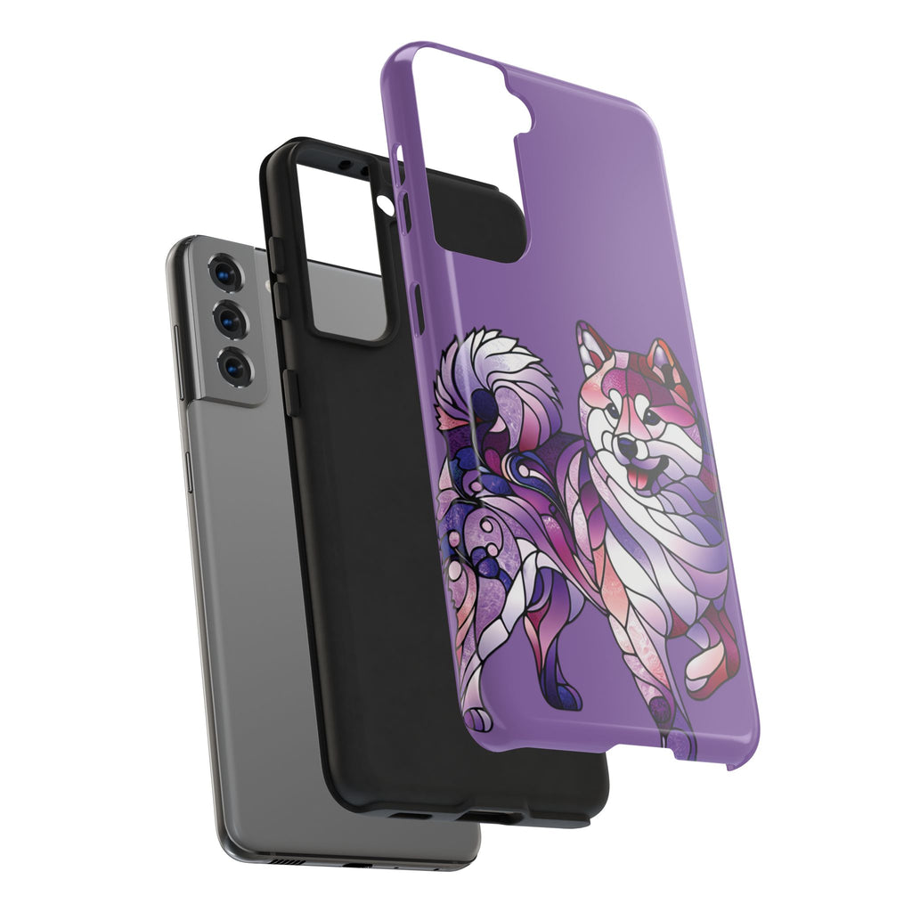 Purple Stained-Glass Shiba Inu Tough Phone Case — Protective Artistic Phone Cover