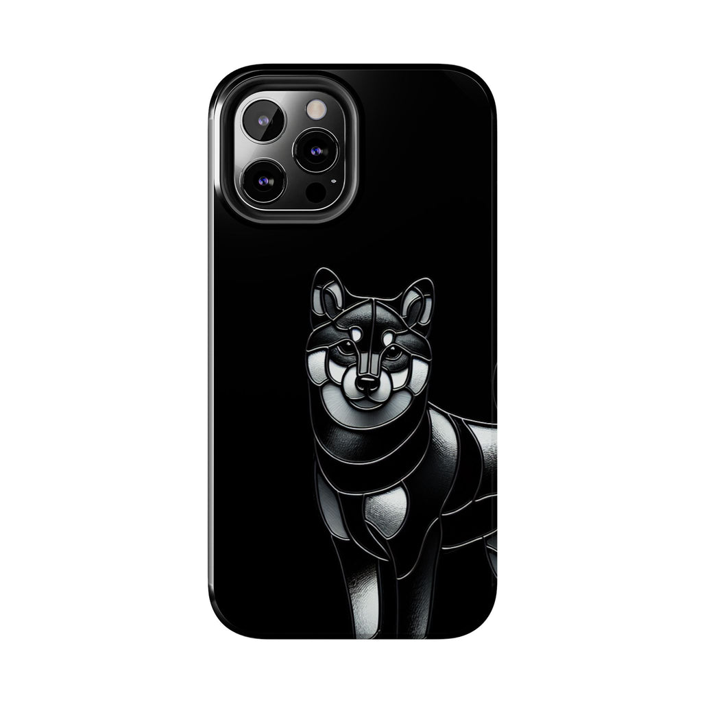 Wolf Silhouette Tough Phone Case — Black Geometric Wolf Protective Cover