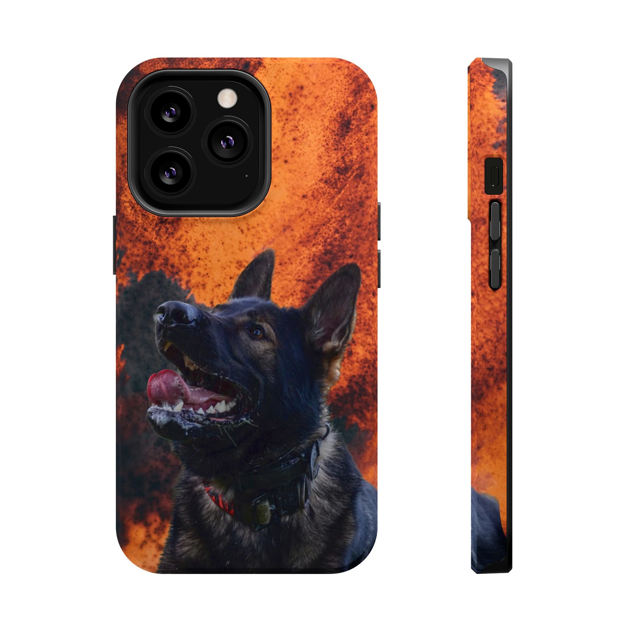 German Shepherd Phone Case — Flame Background Magnetic Impact-Resistant