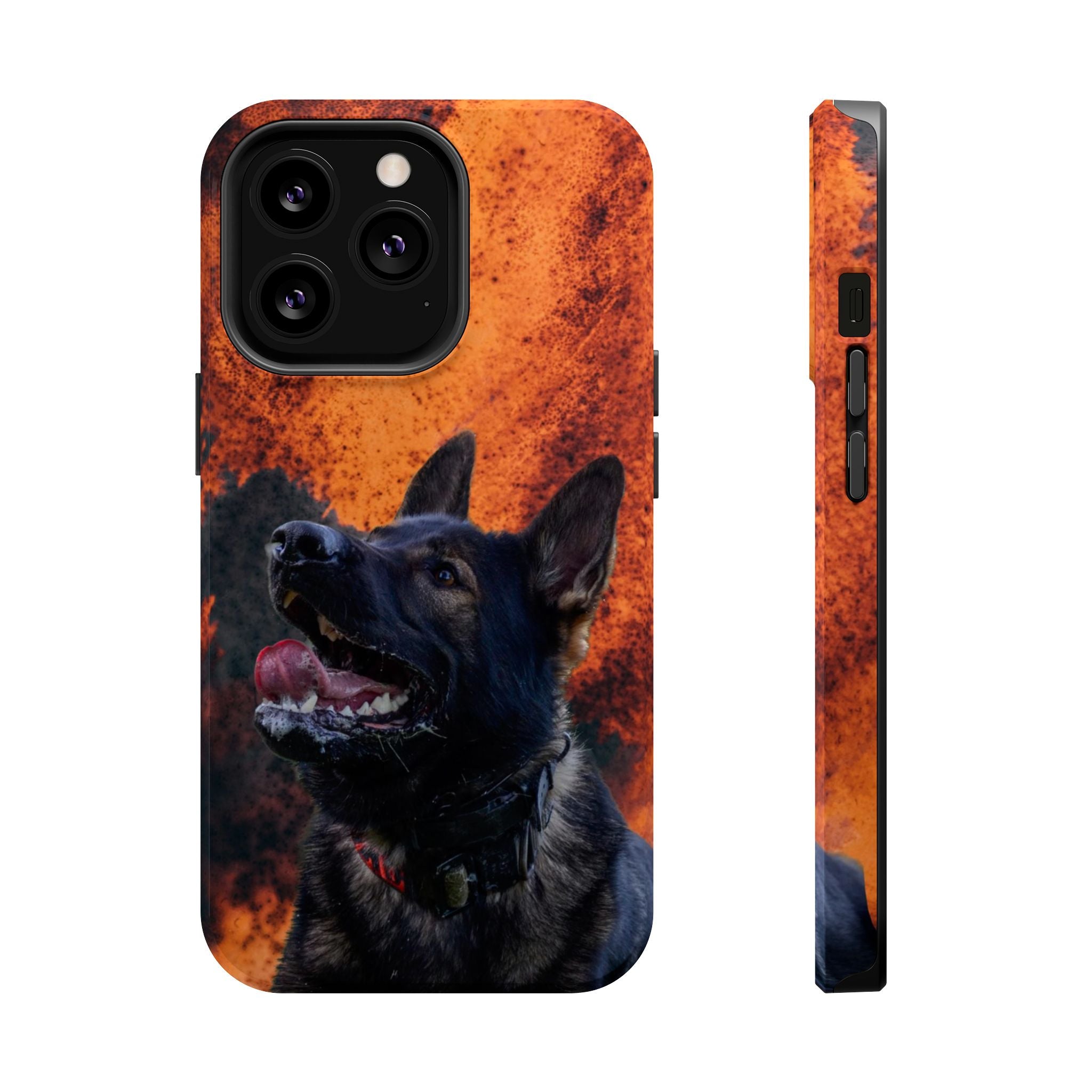 German Shepherd Phone Case — Flame Background Magnetic Impact-Resistant