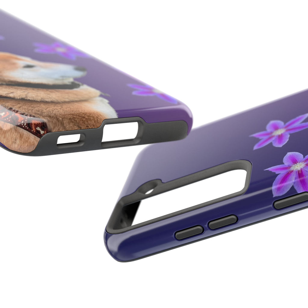 Shiba Inu Floral Tough Phone Case — Purple Dog Phone Cover with Pink Flowers