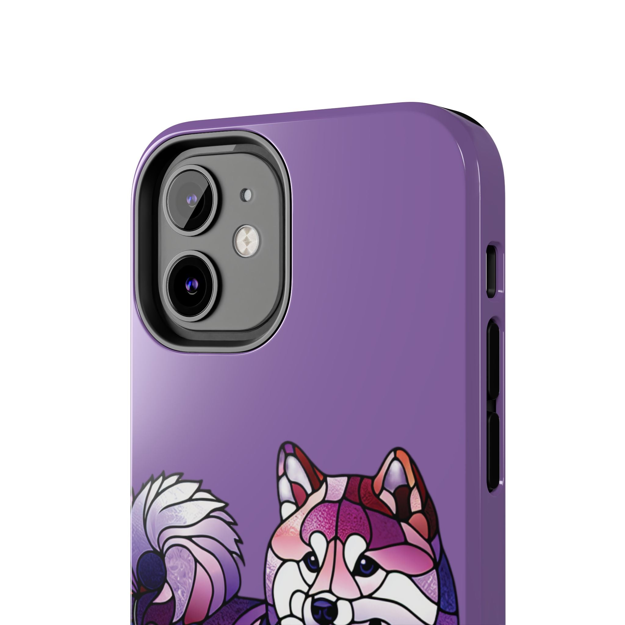 Purple Stained-Glass Shiba Inu Tough Phone Case — Protective Artistic Phone Cover