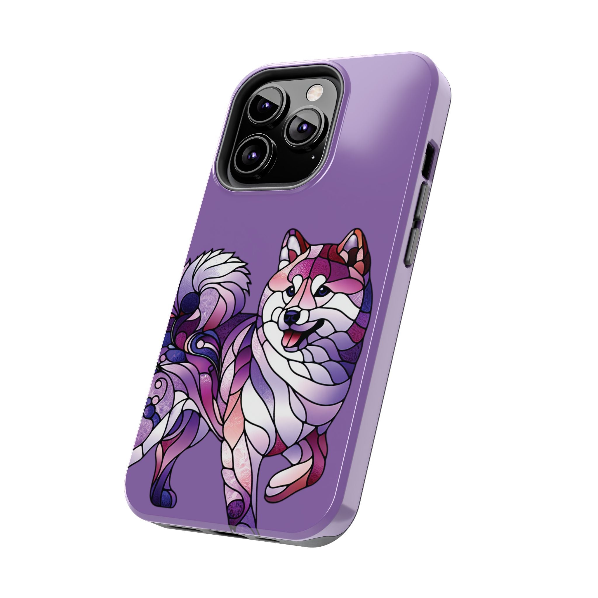 Purple Stained-Glass Shiba Inu Tough Phone Case — Protective Artistic Phone Cover