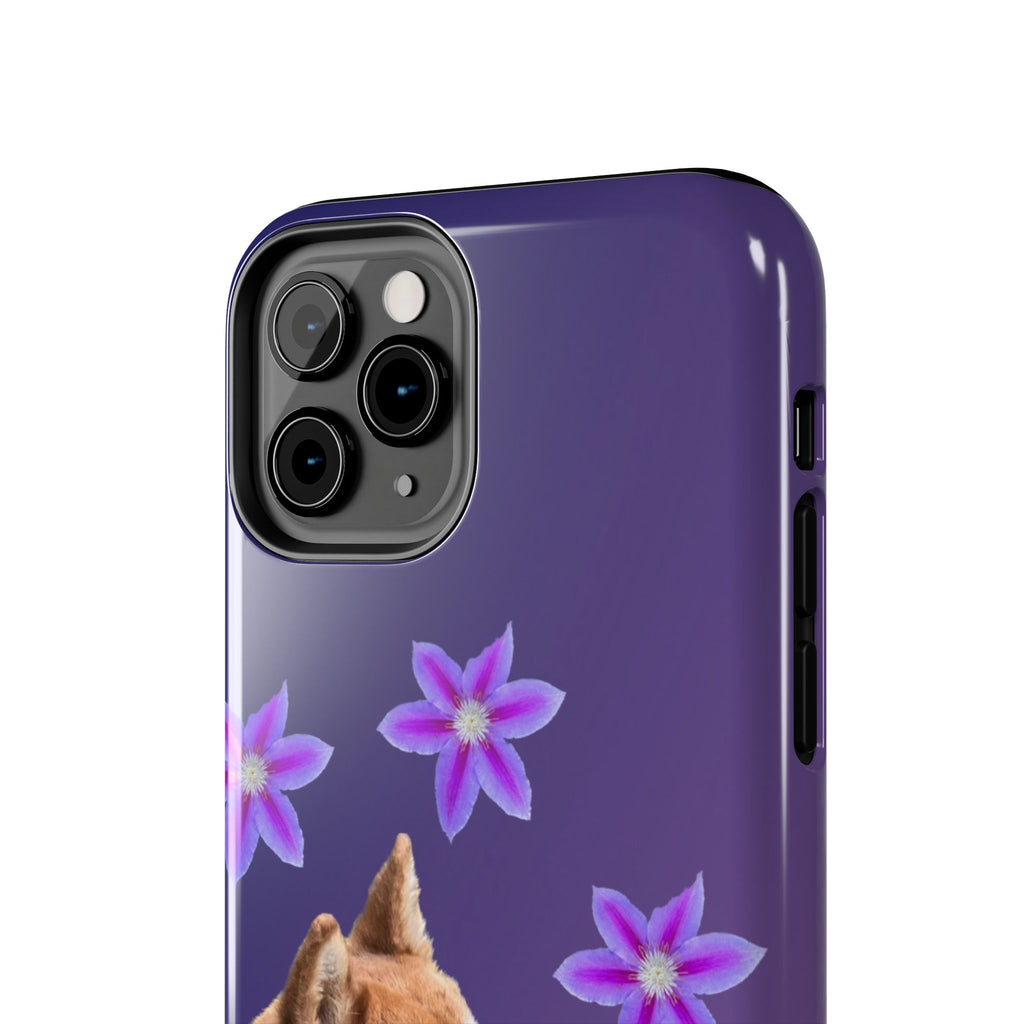 Shiba Inu Floral Tough Phone Case — Purple Dog Phone Cover with Pink Flowers