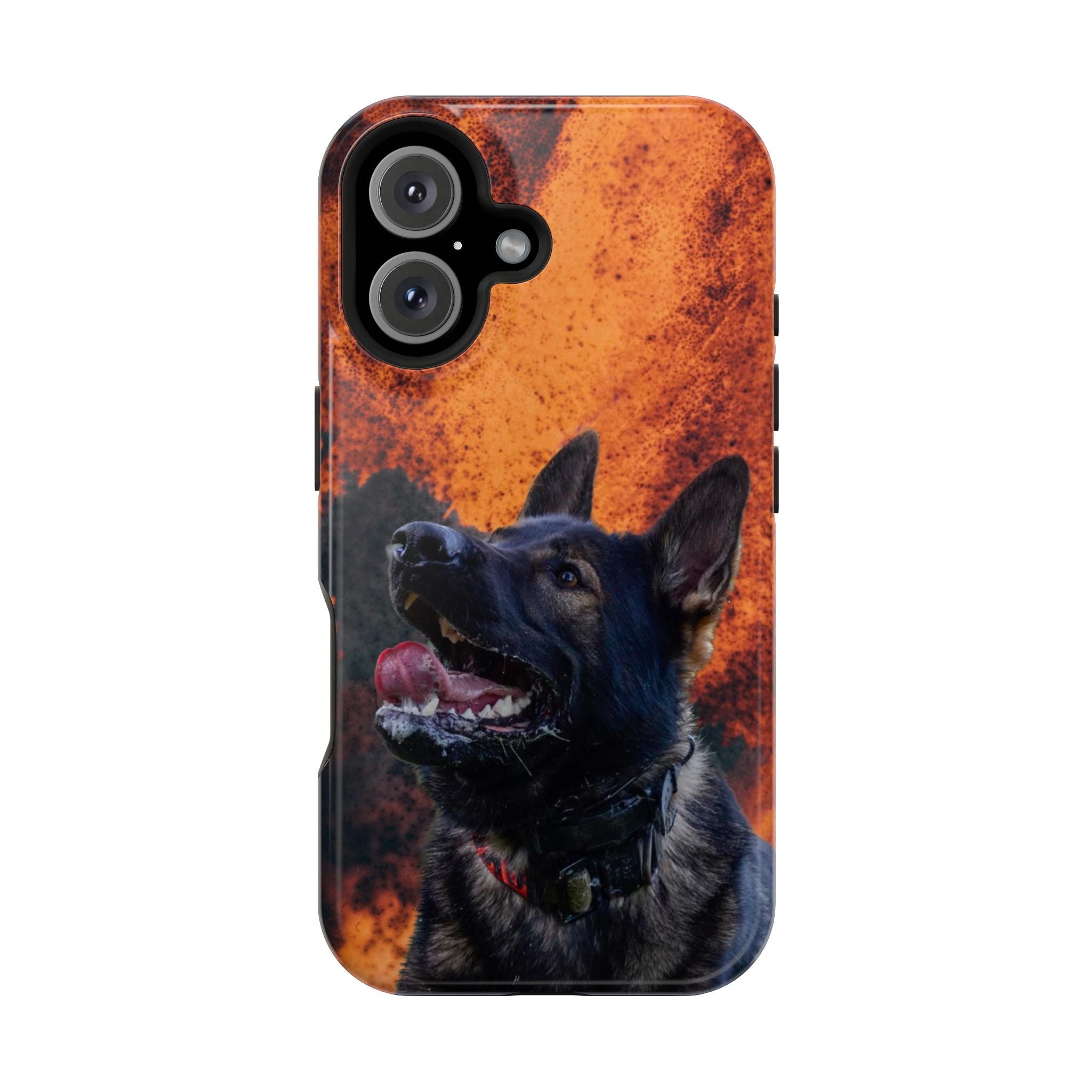 German Shepherd Phone Case — Flame Background Magnetic Impact-Resistant