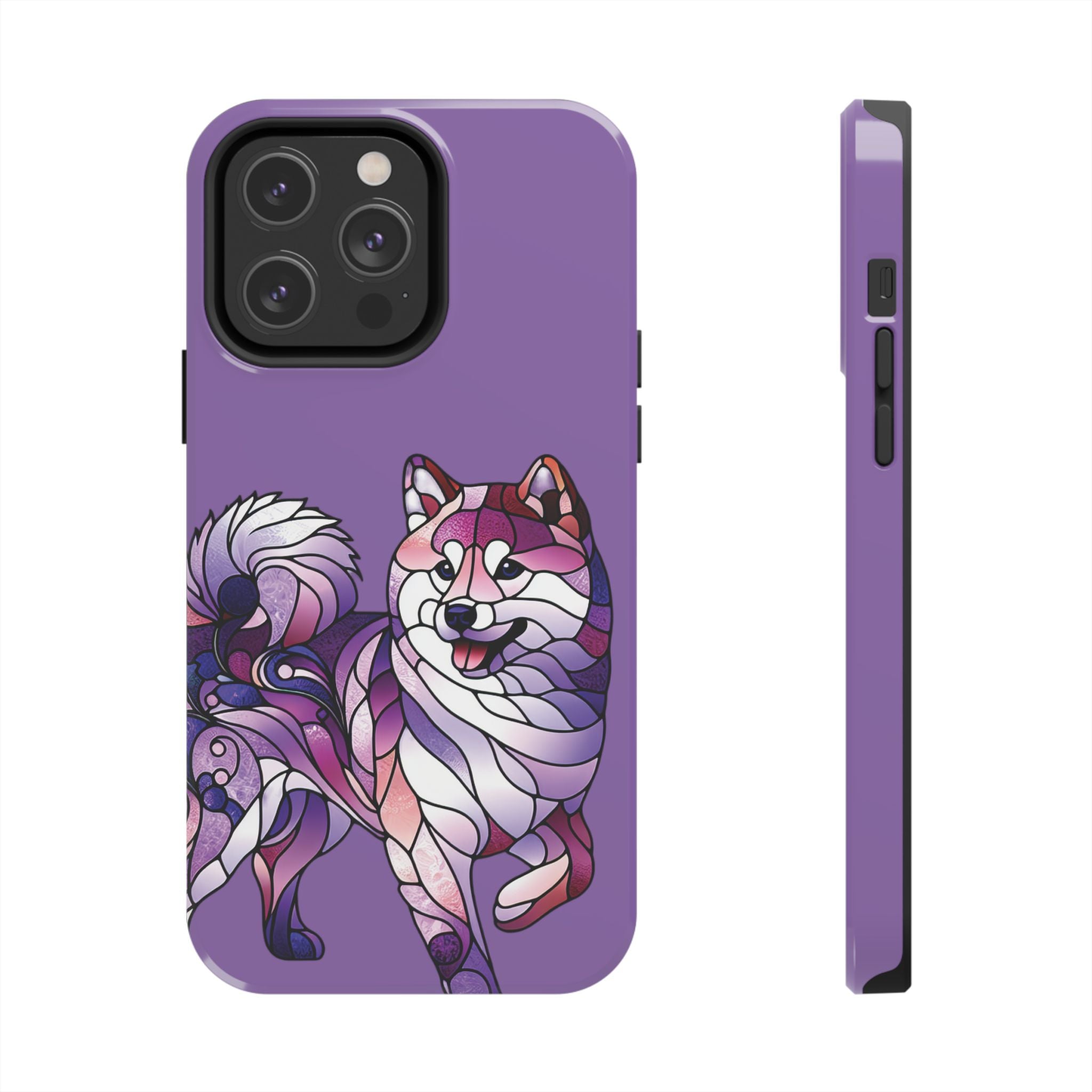 Purple Stained-Glass Shiba Inu Tough Phone Case — Protective Artistic Phone Cover