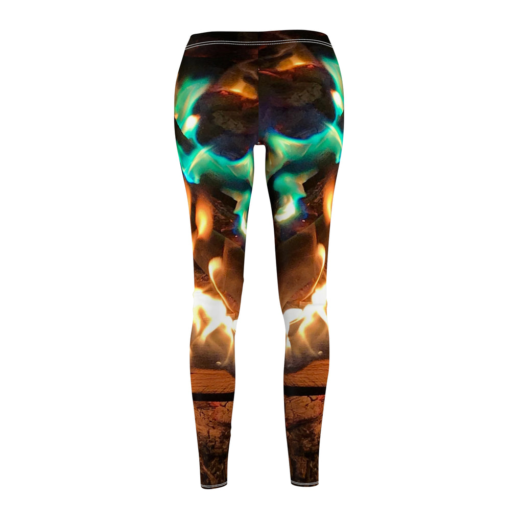 Flame Pattern Women's Leggings — Vibrant Fire & Teal Flame All-Over Print