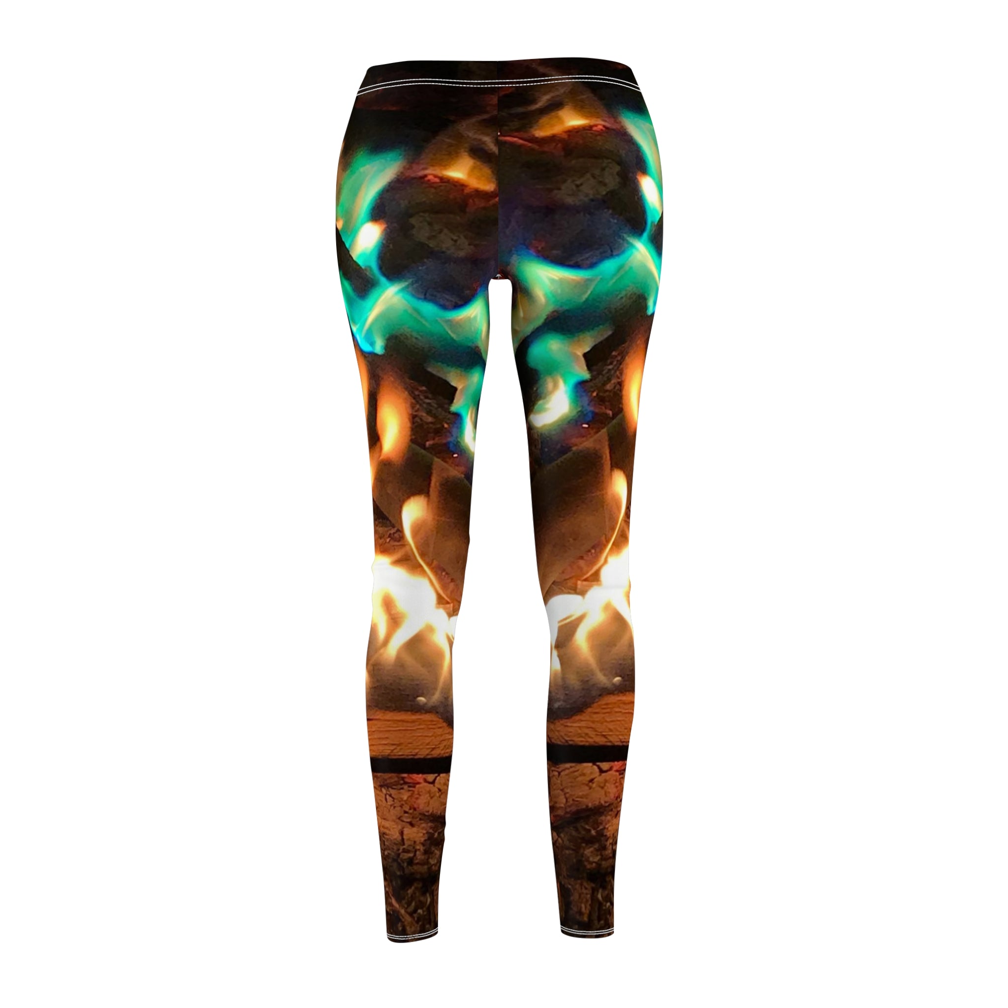 Flame Pattern Women's Leggings — Vibrant Fire & Teal Flame All-Over Print