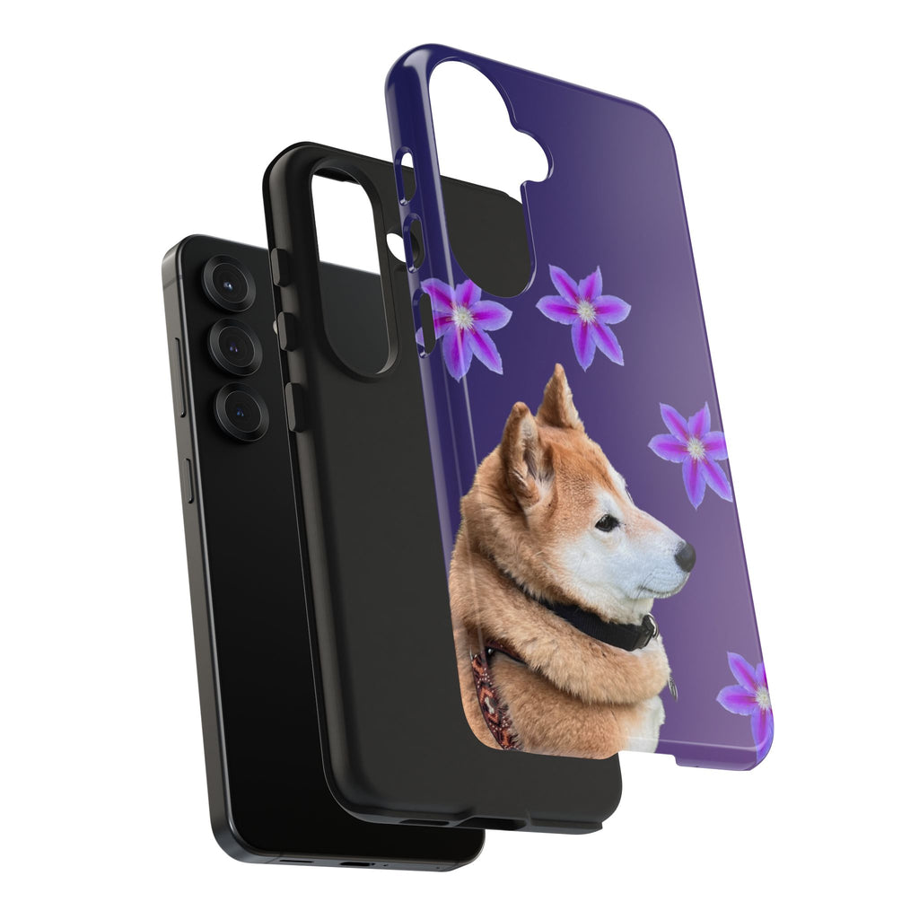 Shiba Inu Floral Tough Phone Case — Purple Dog Phone Cover with Pink Flowers
