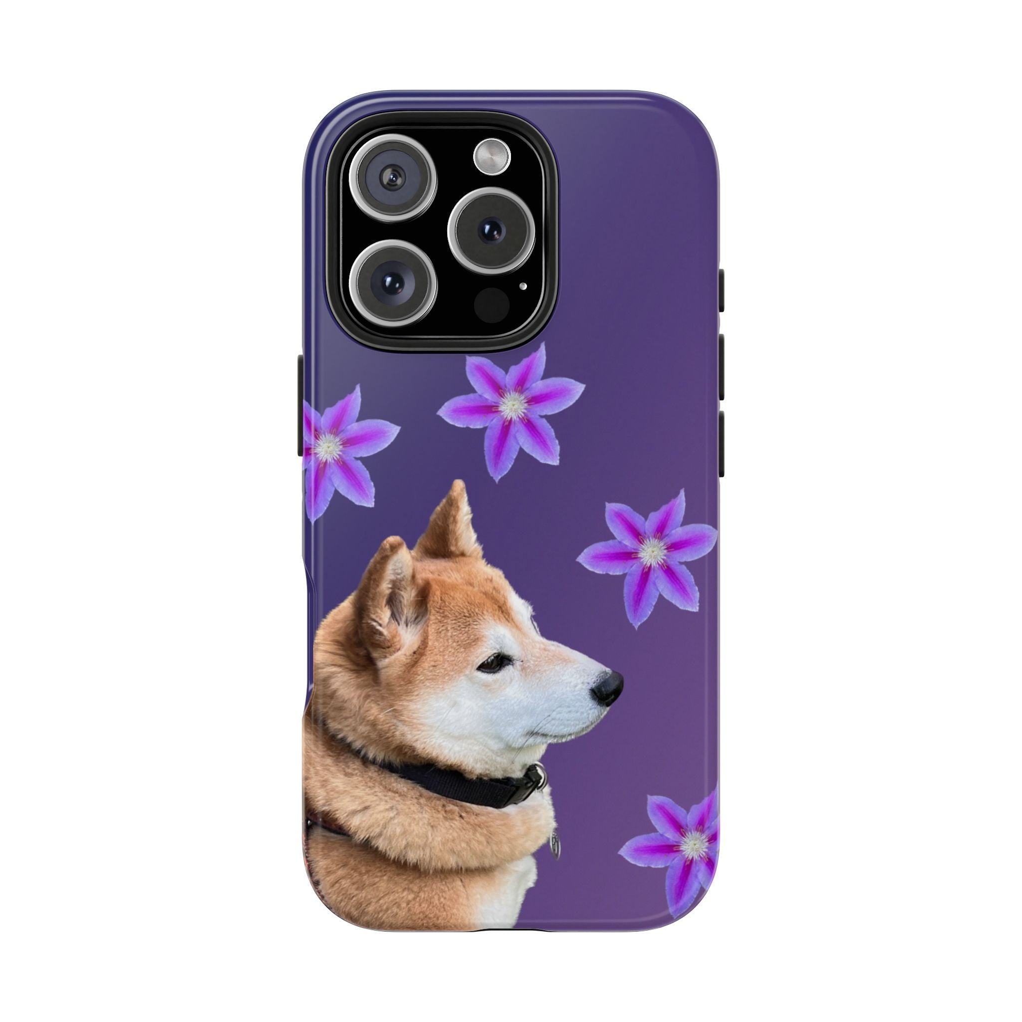 Shiba Inu Floral Tough Phone Case — Purple Dog Phone Cover with Pink Flowers
