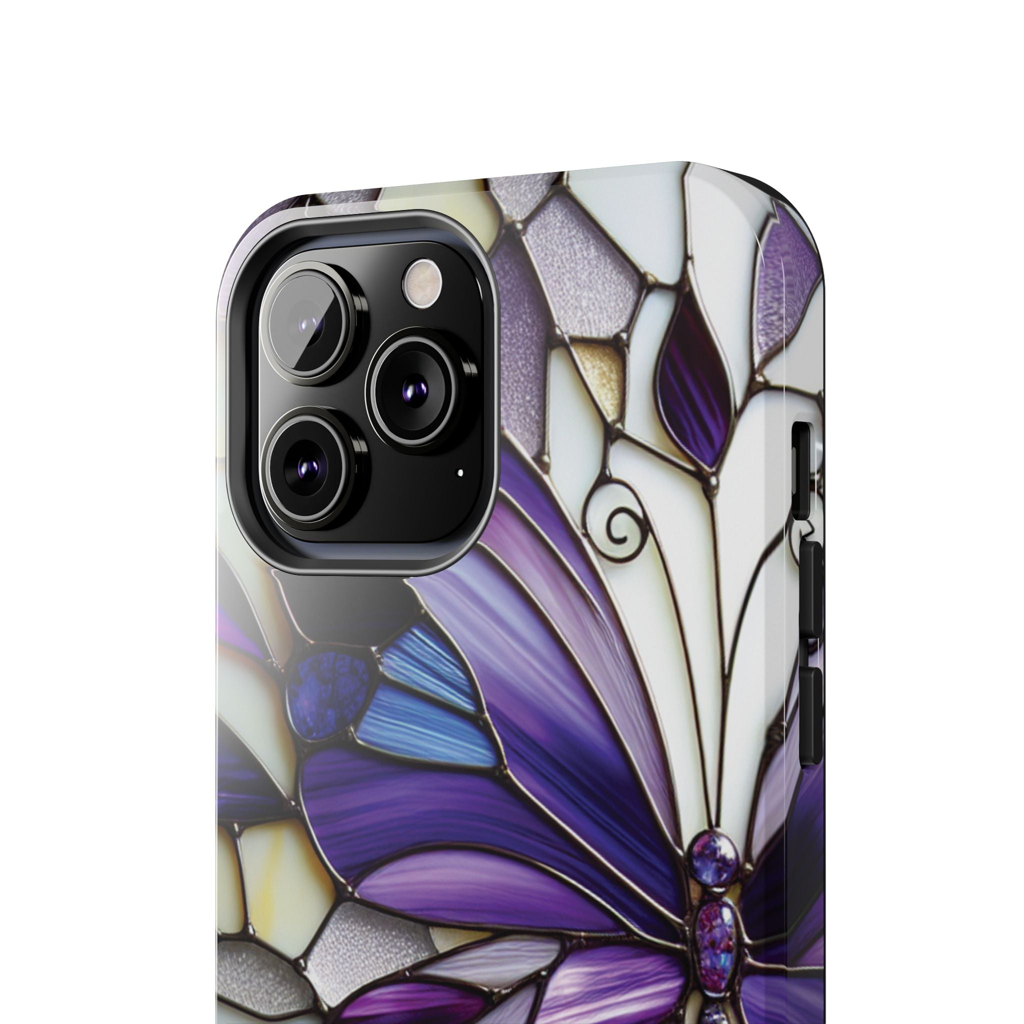 Purple Stained Glass Butterfly Tough Phone Case — Impact-Resistant Floral Phone Cover