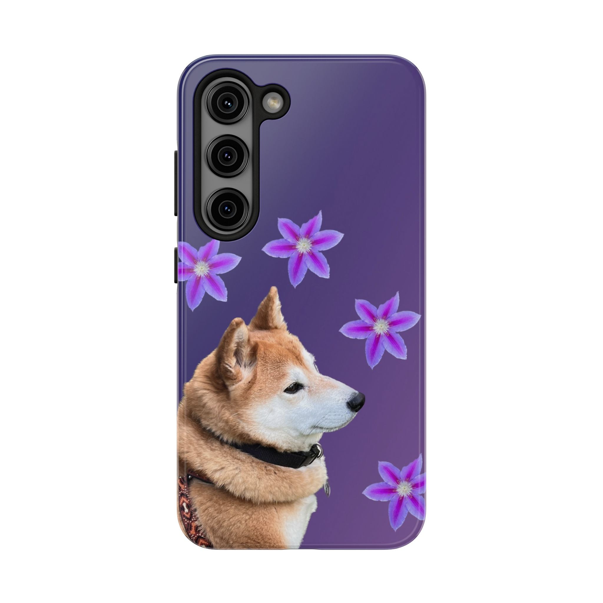 Shiba Inu Floral Tough Phone Case — Purple Dog Phone Cover with Pink Flowers