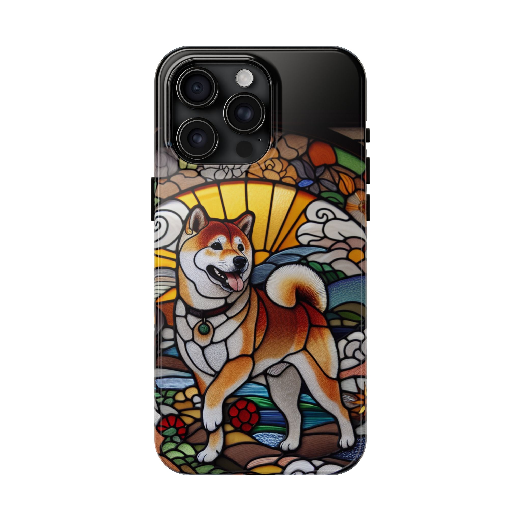 Shiba Inu Stained-Glass Tough Phone Case — Durable Protective Dog Art Cover