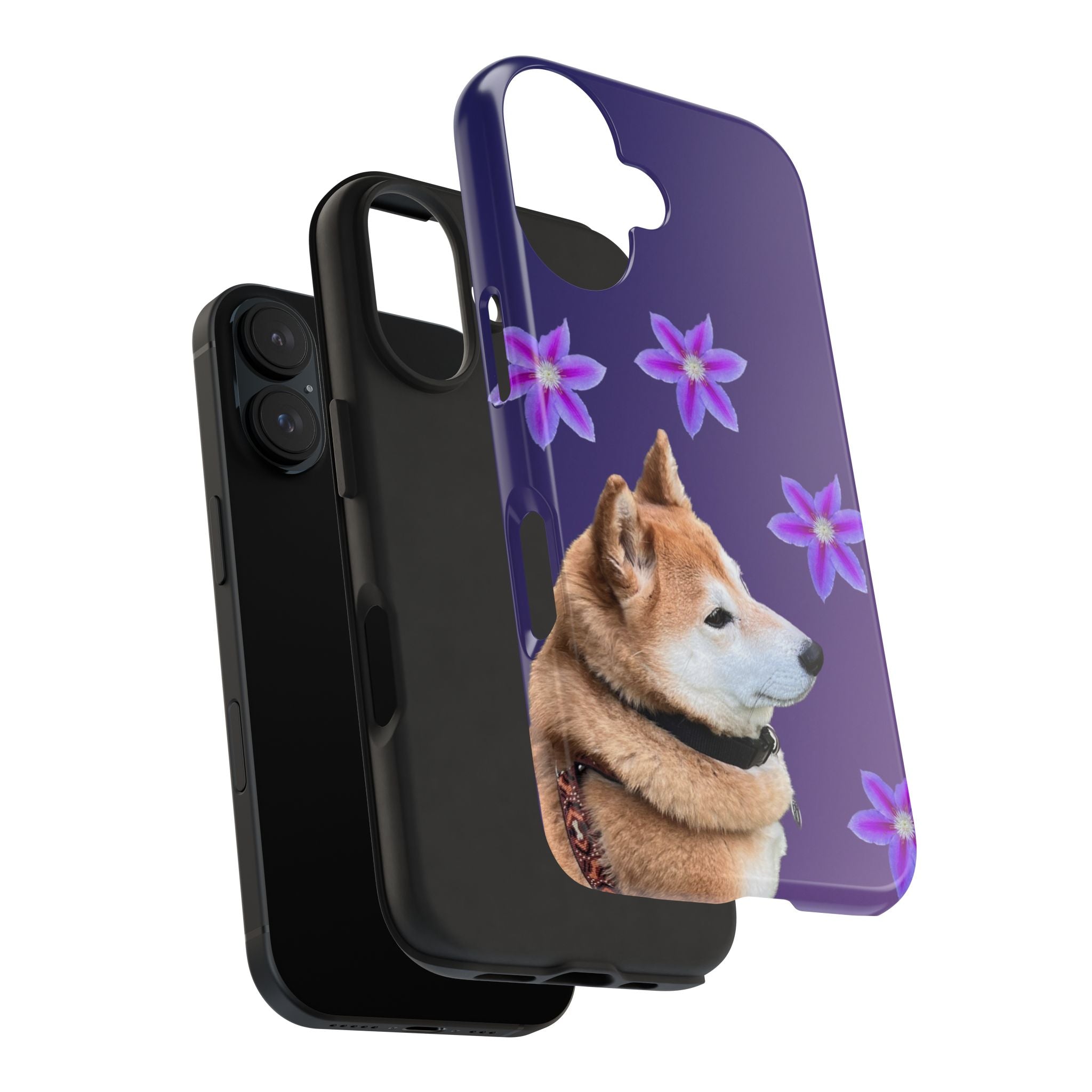 Shiba Inu Floral Tough Phone Case — Purple Dog Phone Cover with Pink Flowers