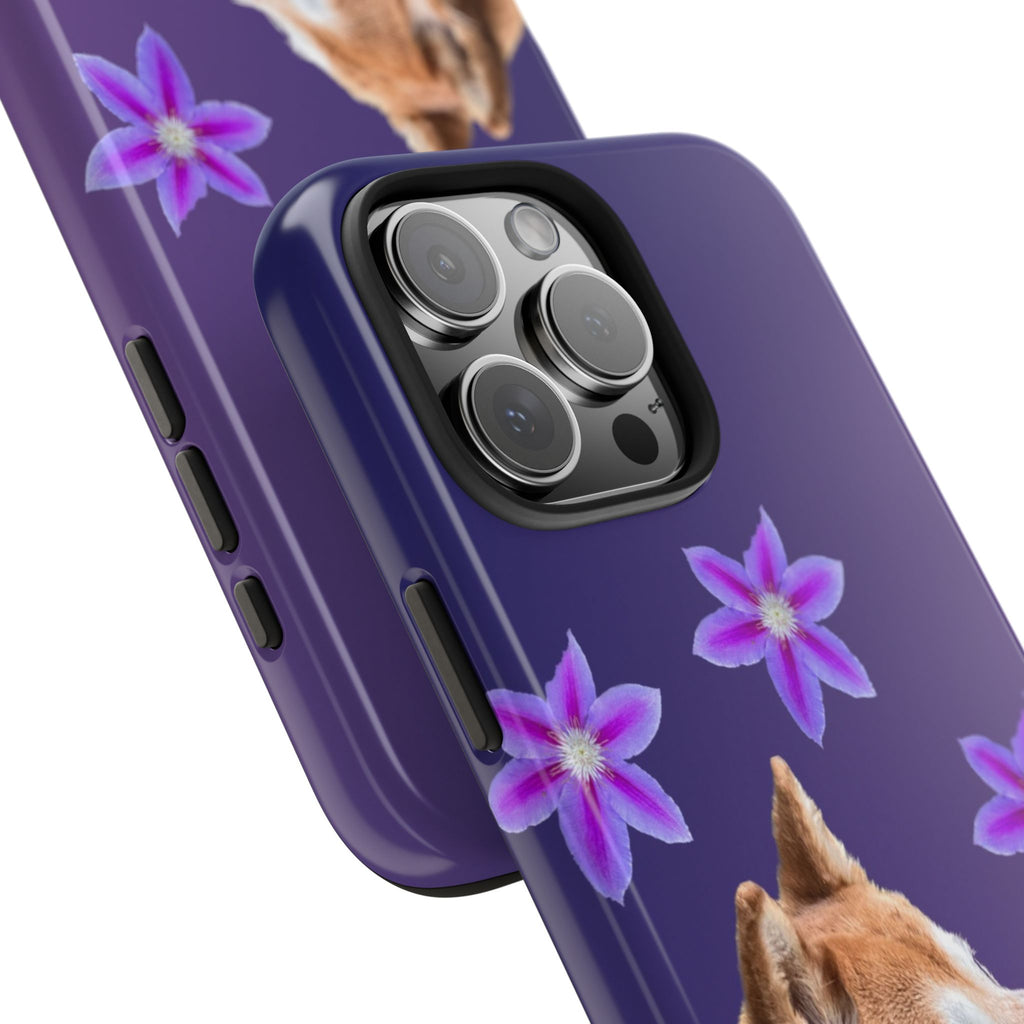 Shiba Inu Floral Tough Phone Case — Purple Dog Phone Cover with Pink Flowers