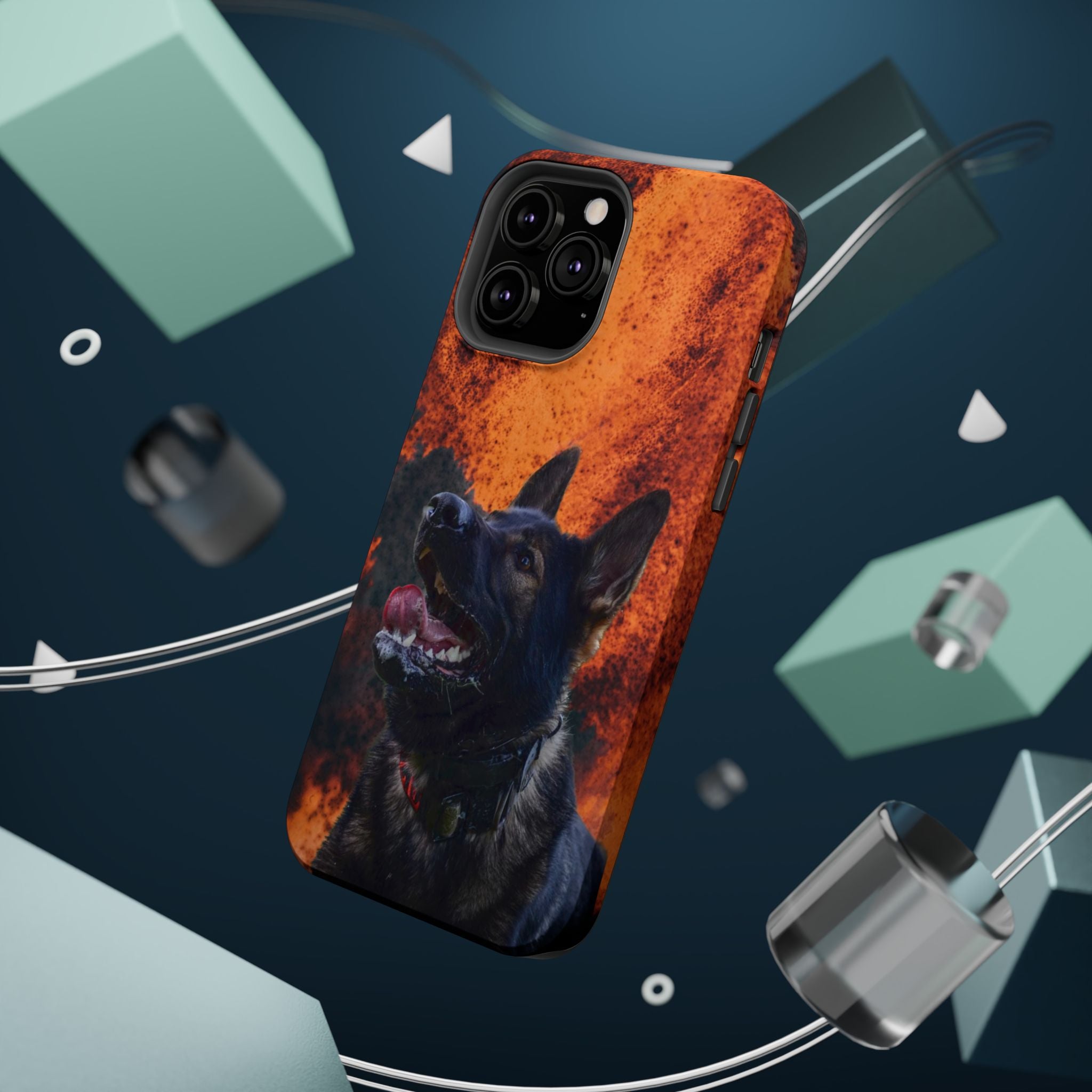 German Shepherd Phone Case — Flame Background Magnetic Impact-Resistant