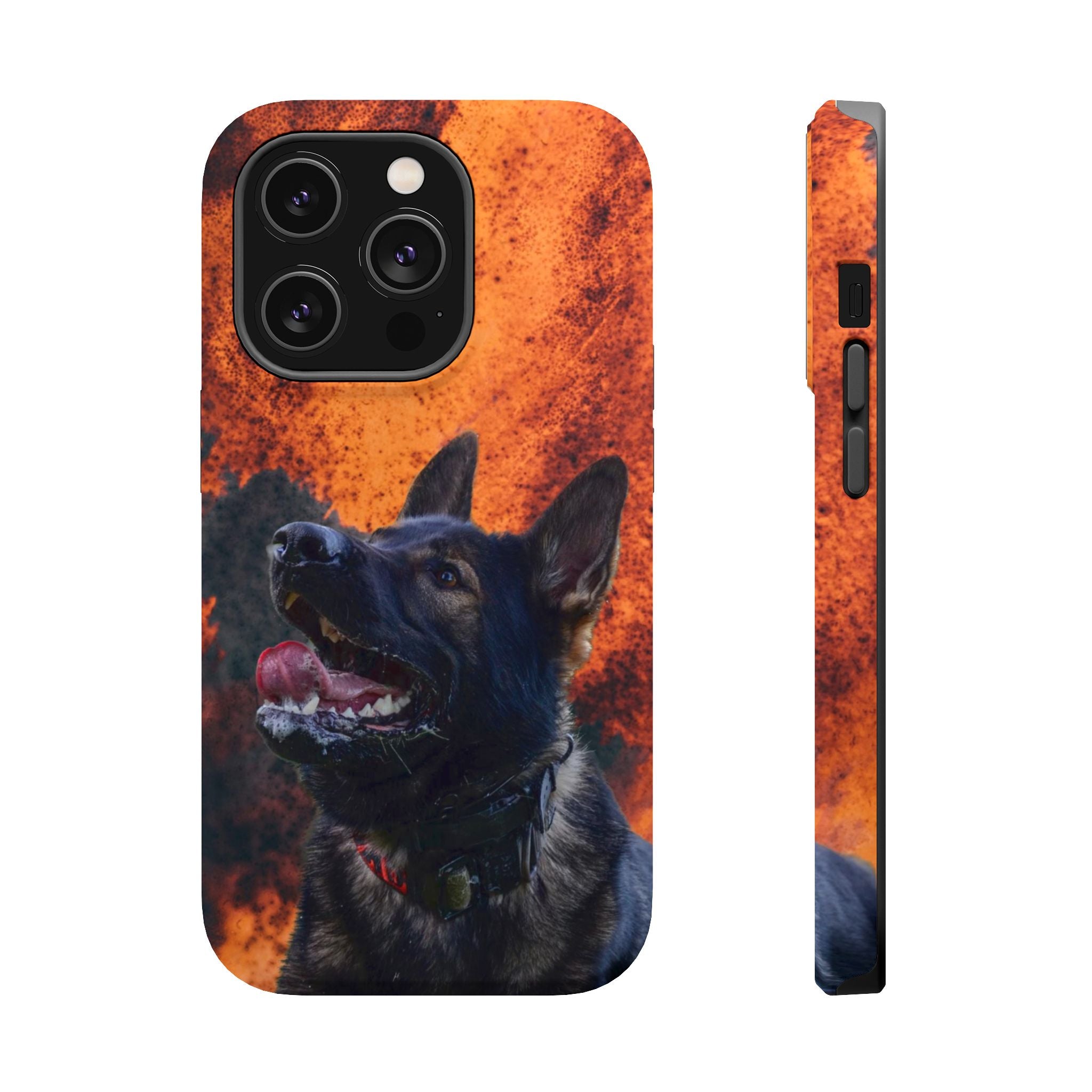 German Shepherd Phone Case — Flame Background Magnetic Impact-Resistant
