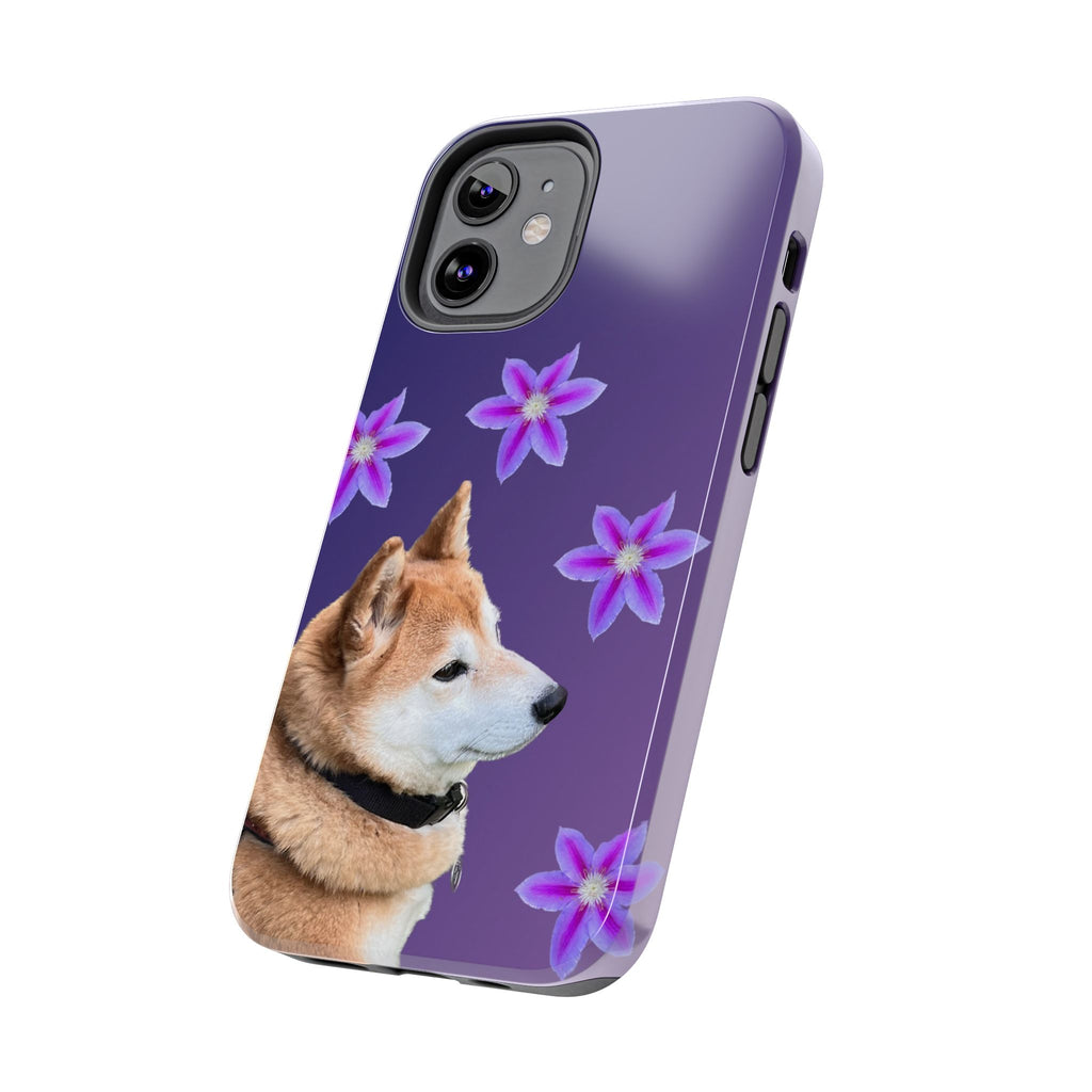 Shiba Inu Floral Tough Phone Case — Purple Dog Phone Cover with Pink Flowers