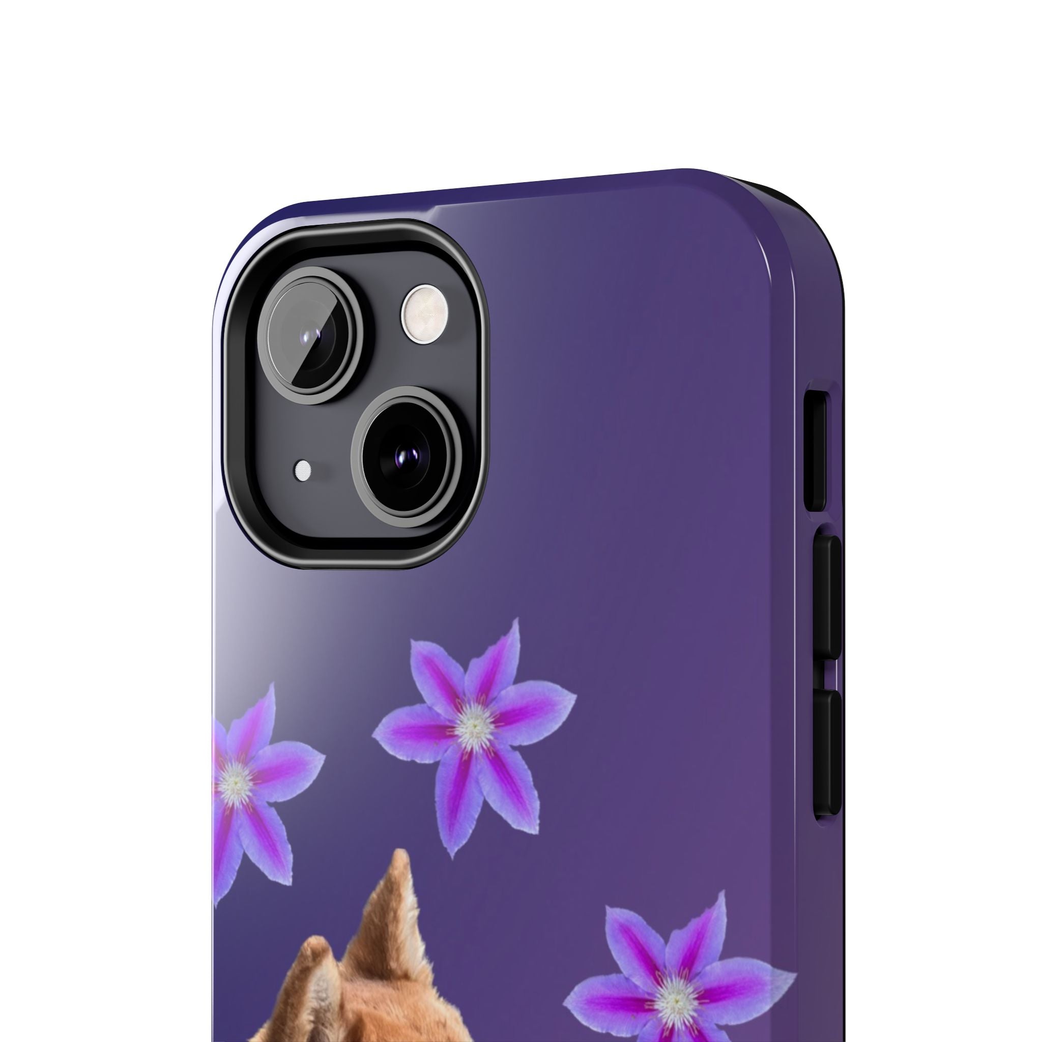 Shiba Inu Floral Tough Phone Case — Purple Dog Phone Cover with Pink Flowers