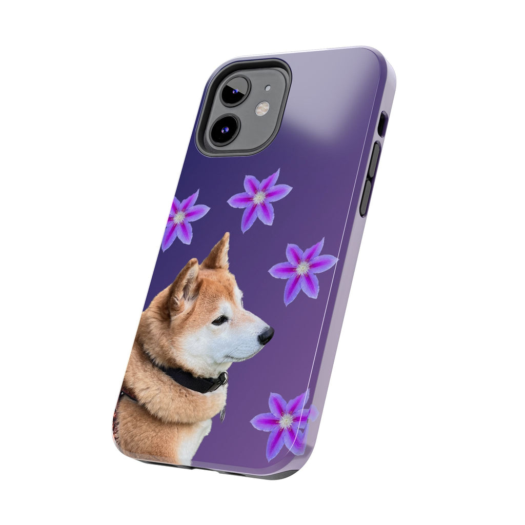 Shiba Inu Floral Tough Phone Case — Purple Dog Phone Cover with Pink Flowers