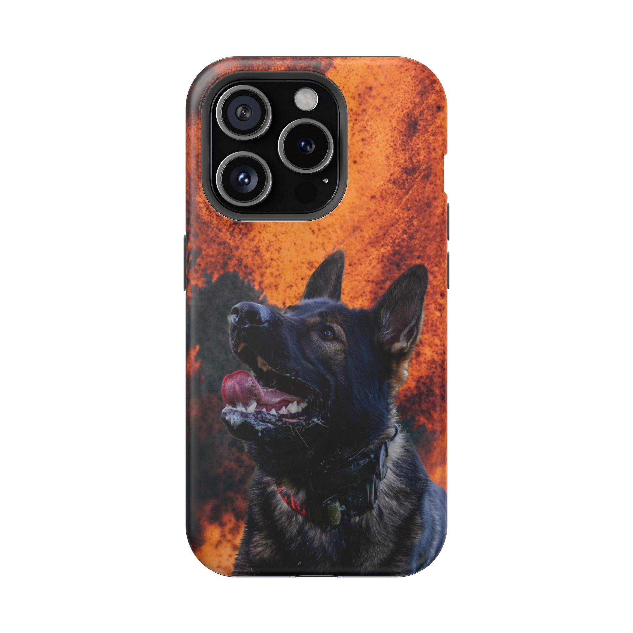 German Shepherd Phone Case — Flame Background Magnetic Impact-Resistant
