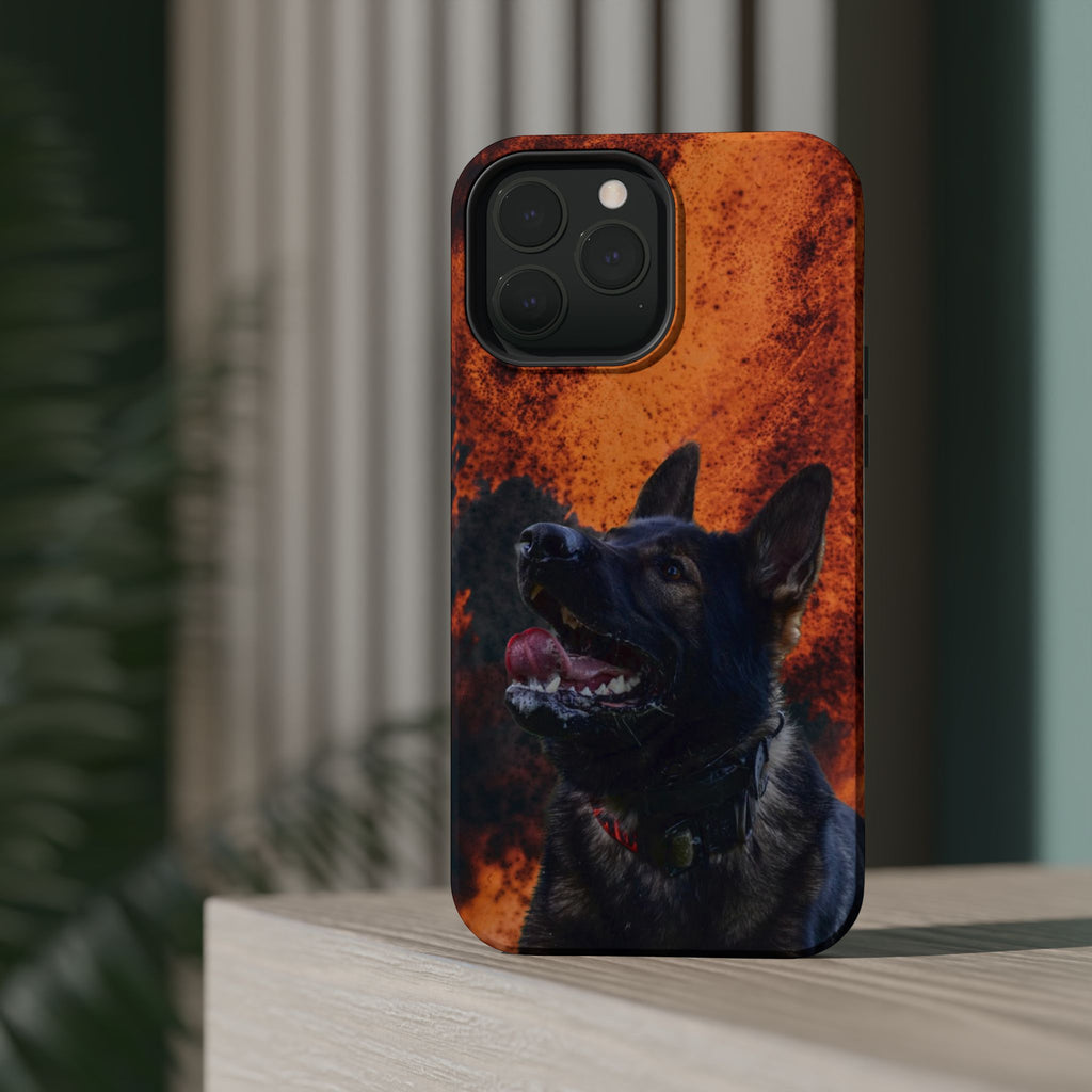 German Shepherd Phone Case — Flame Background Magnetic Impact-Resistant