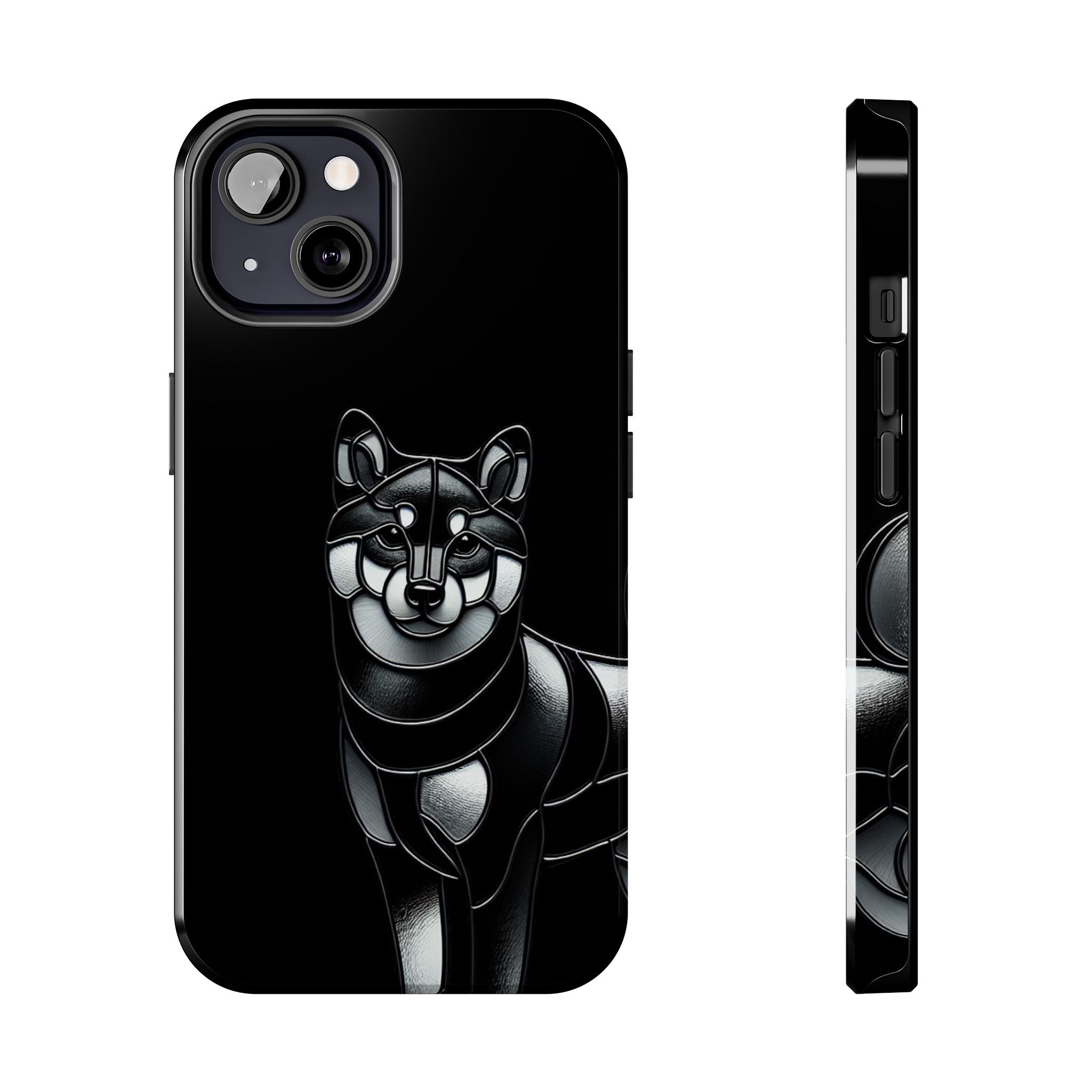 Wolf Silhouette Tough Phone Case — Black Geometric Wolf Protective Cover