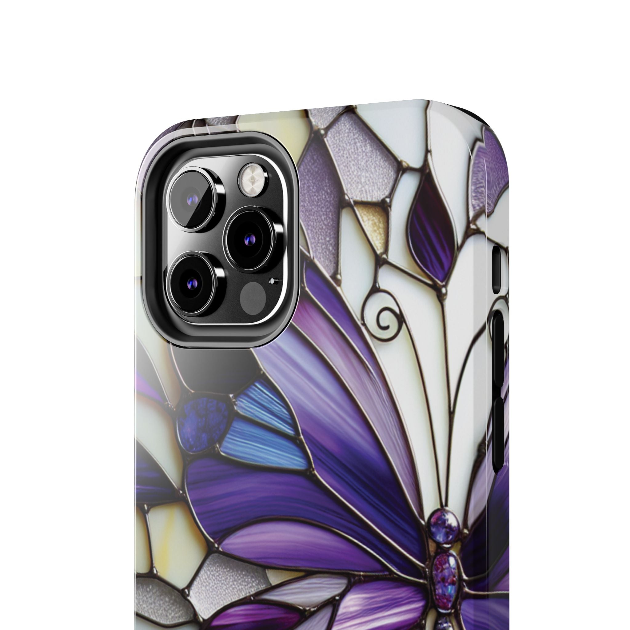 Purple Stained Glass Butterfly Tough Phone Case — Impact-Resistant Floral Phone Cover