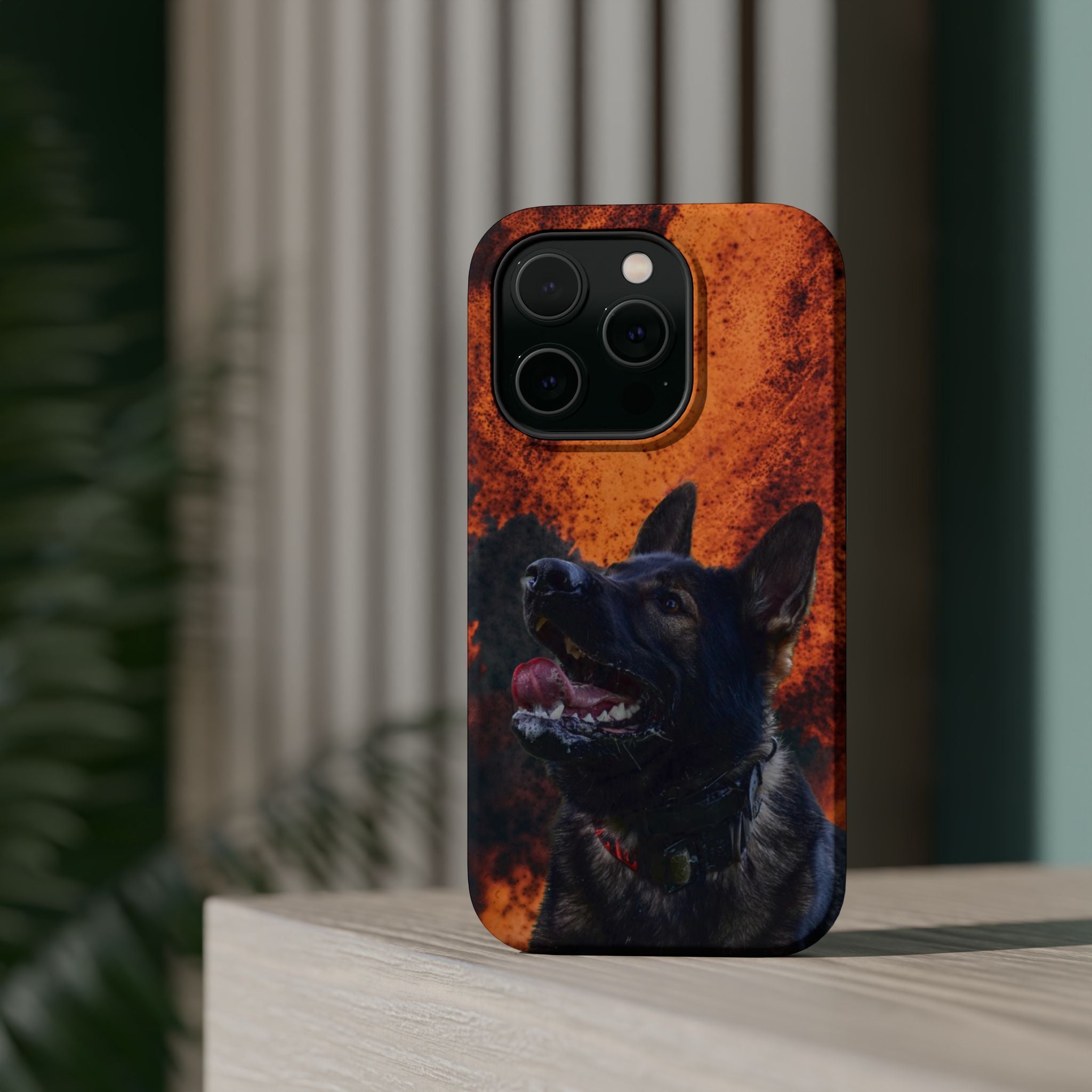 German Shepherd Phone Case — Flame Background Magnetic Impact-Resistant