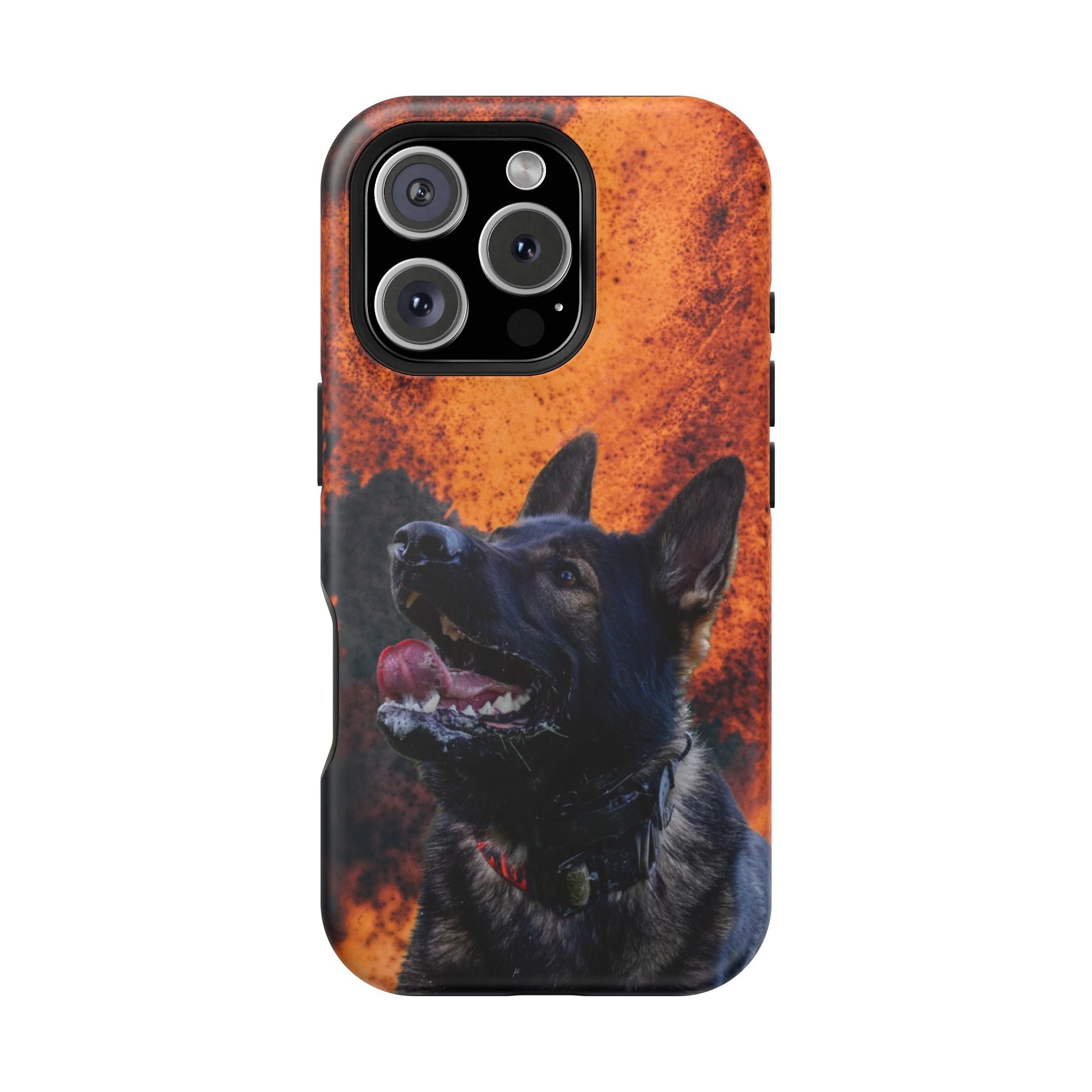 German Shepherd Phone Case — Flame Background Magnetic Impact-Resistant