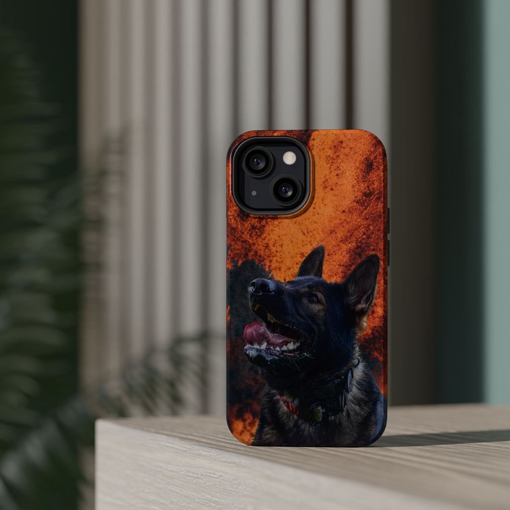 German Shepherd Phone Case — Flame Background Magnetic Impact-Resistant
