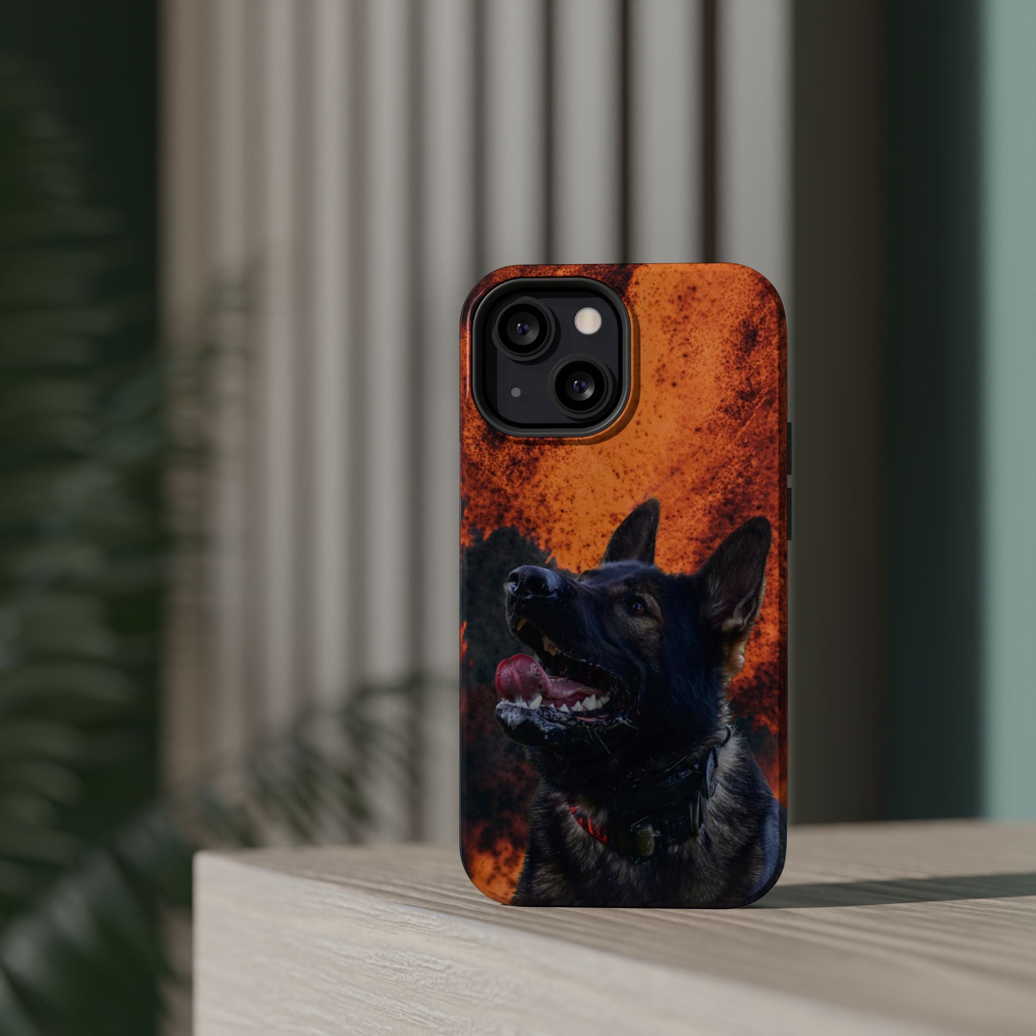German Shepherd Phone Case — Flame Background Magnetic Impact-Resistant