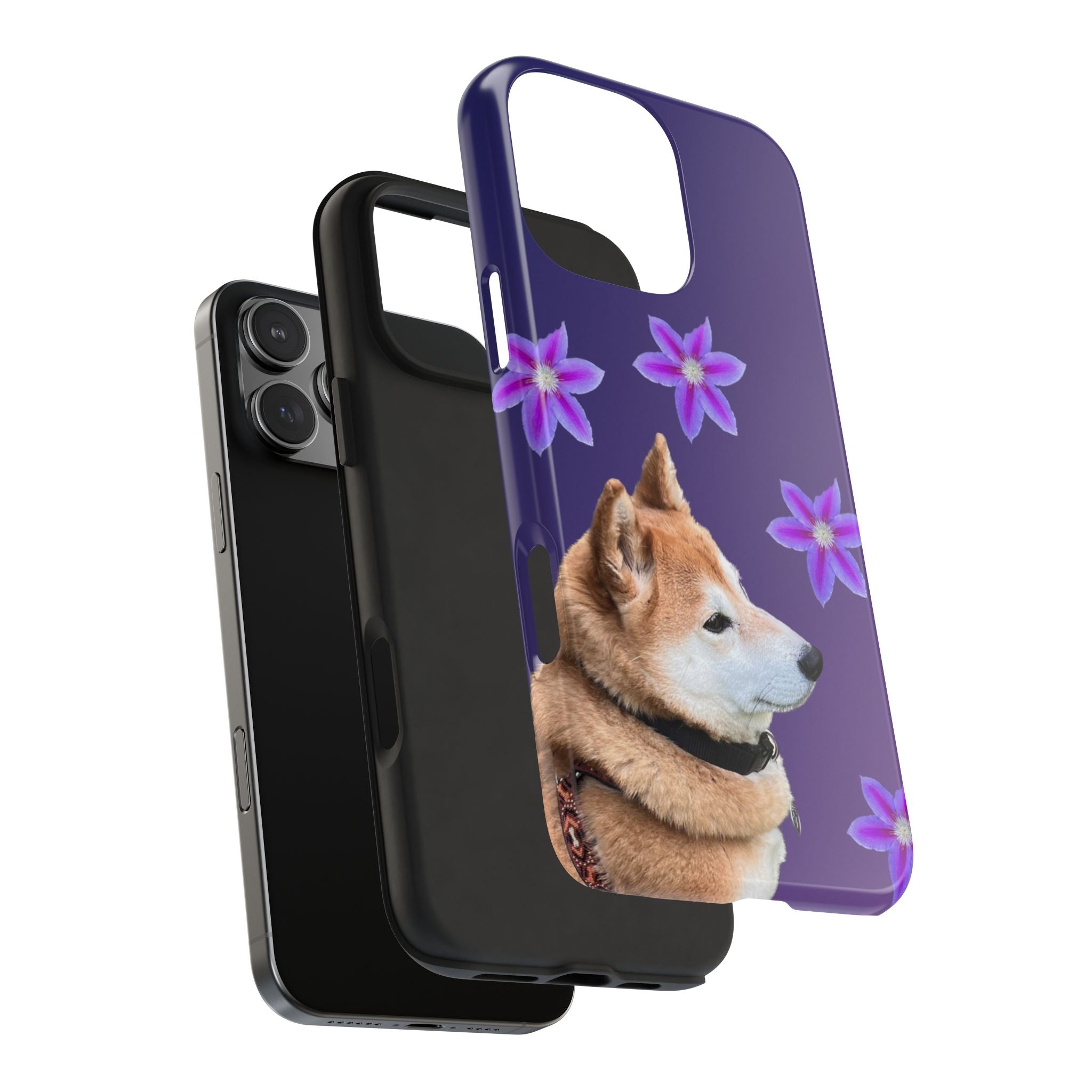Shiba Inu Floral Tough Phone Case — Purple Dog Phone Cover with Pink Flowers