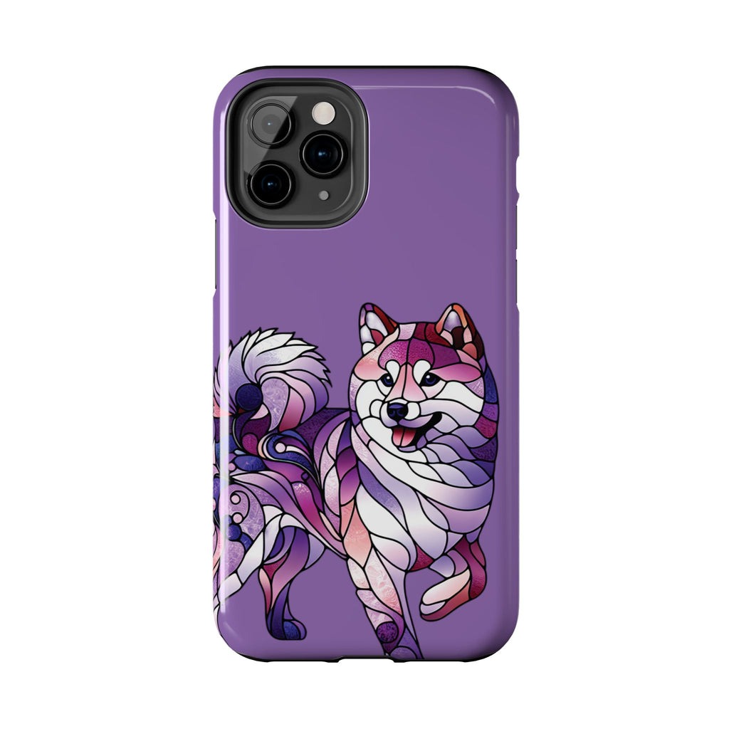 Purple Stained-Glass Shiba Inu Tough Phone Case — Protective Artistic Phone Cover