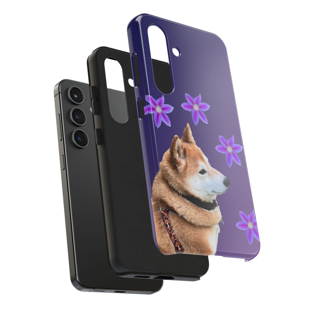 Shiba Inu Floral Tough Phone Case — Purple Dog Phone Cover with Pink Flowers