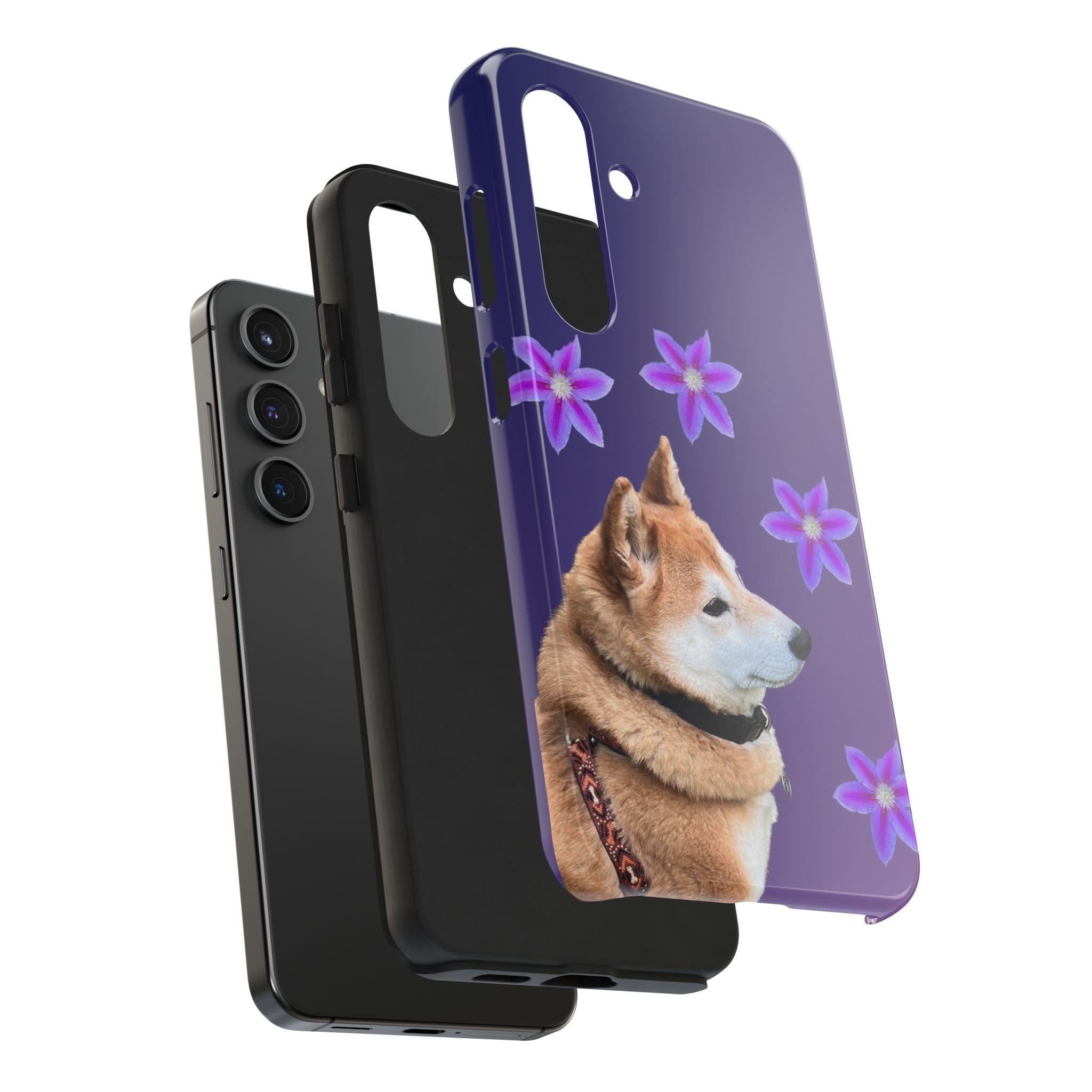Shiba Inu Floral Tough Phone Case — Purple Dog Phone Cover with Pink Flowers