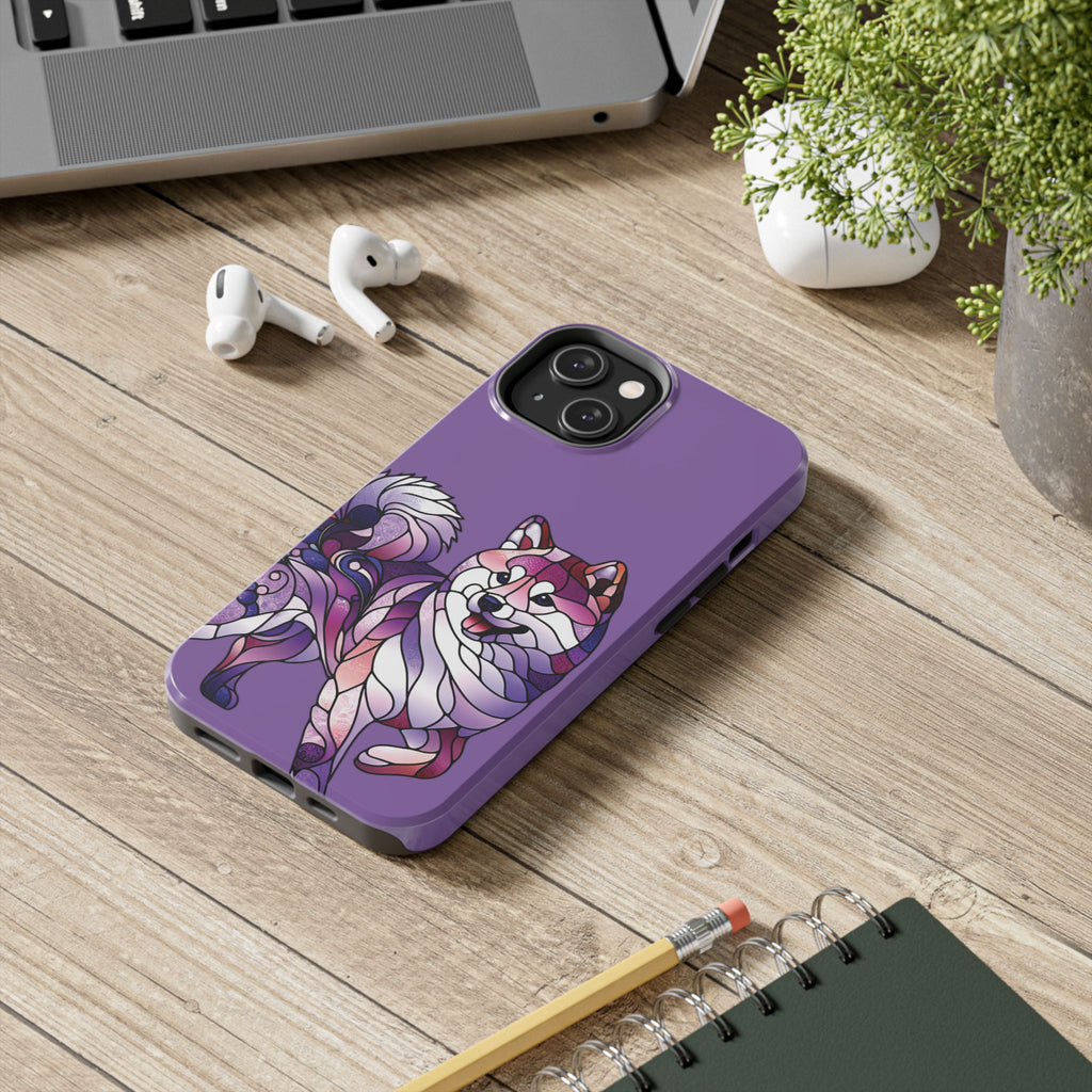 Purple Stained-Glass Shiba Inu Tough Phone Case — Protective Artistic Phone Cover