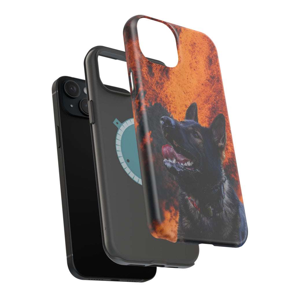 German Shepherd Phone Case — Flame Background Magnetic Impact-Resistant