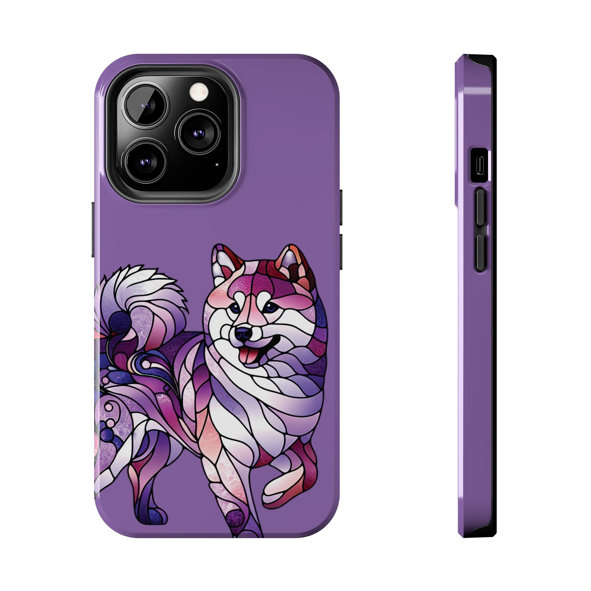 Purple Stained-Glass Shiba Inu Tough Phone Case — Protective Artistic Phone Cover
