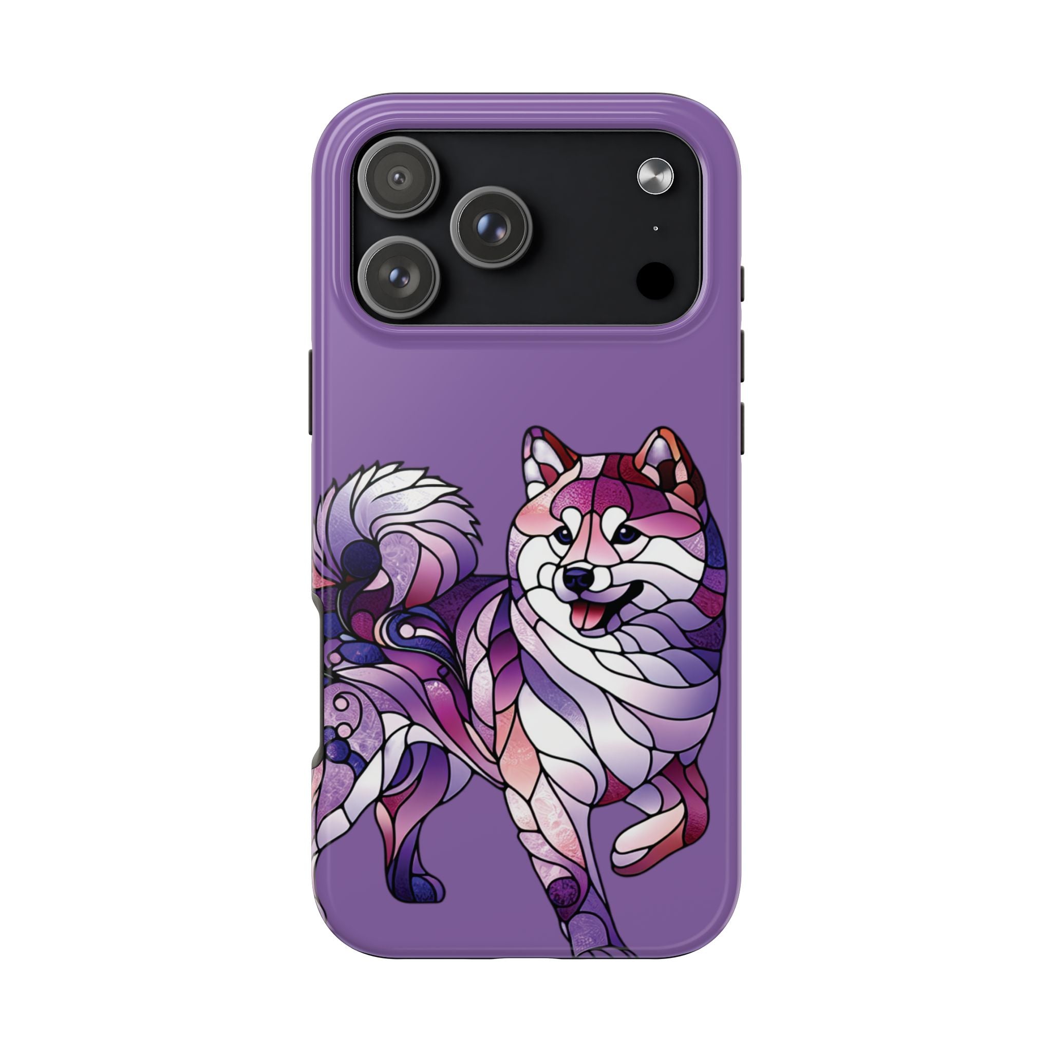 Purple Stained-Glass Shiba Inu Tough Phone Case — Protective Artistic Phone Cover