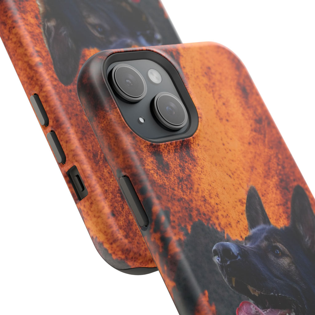 German Shepherd Phone Case — Flame Background Magnetic Impact-Resistant