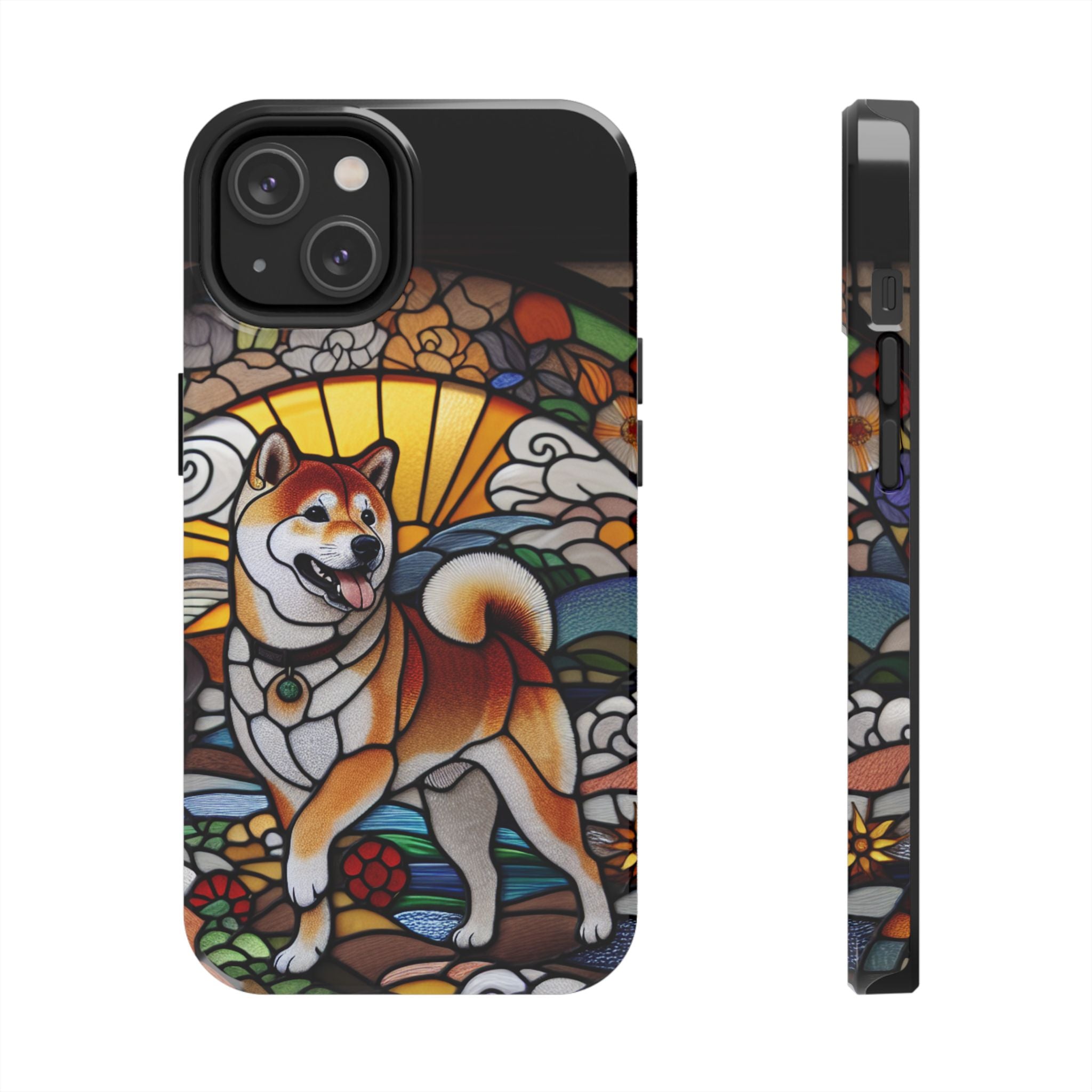 Shiba Inu Stained-Glass Tough Phone Case — Durable Protective Dog Art Cover